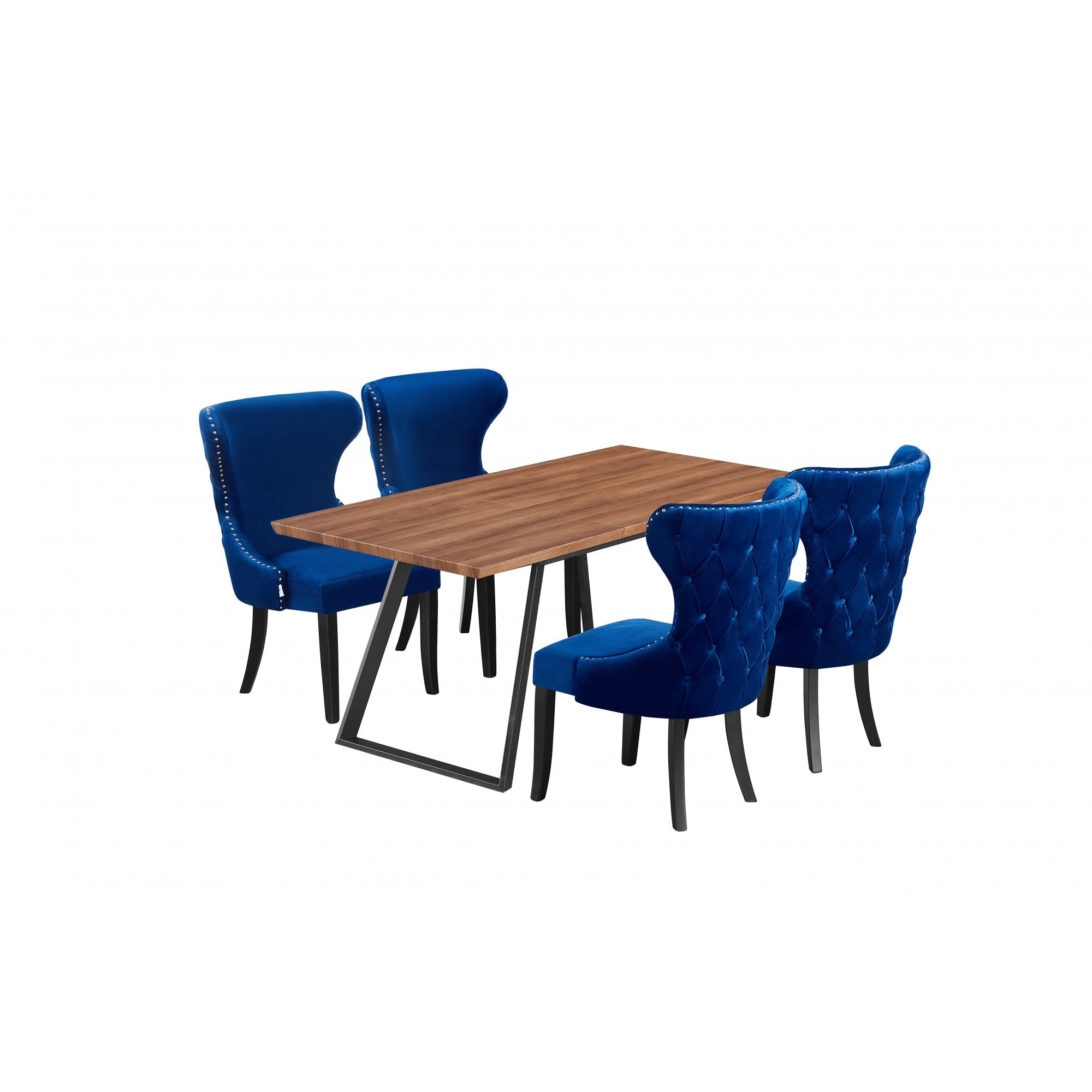Toga Mayfair LUX Dining Set - Toga Extendable Walnut Dining Table w/ a Set of 4 Mayfair LUX Velvet Dining Chairs