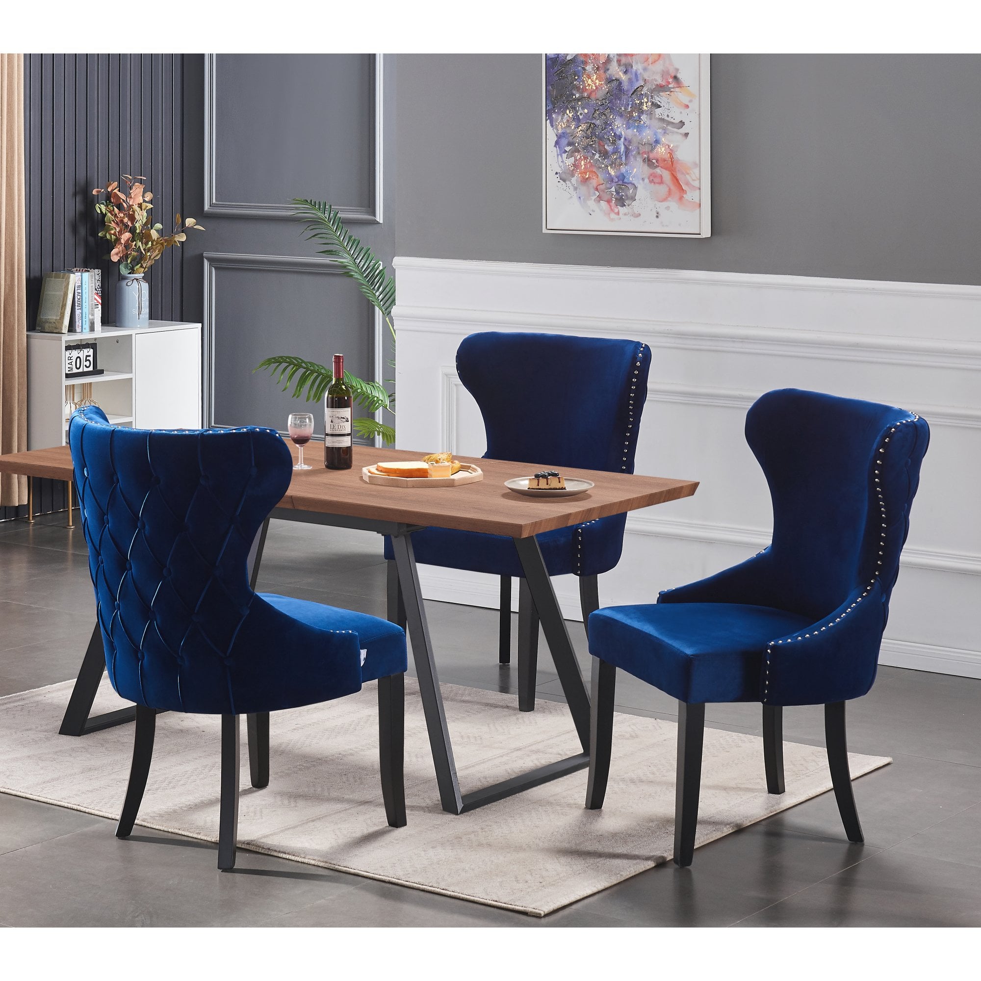 Toga Mayfair LUX Dining Set - Toga Extendable Walnut Dining Table w/ a Set of 4 Mayfair LUX Velvet Dining Chairs