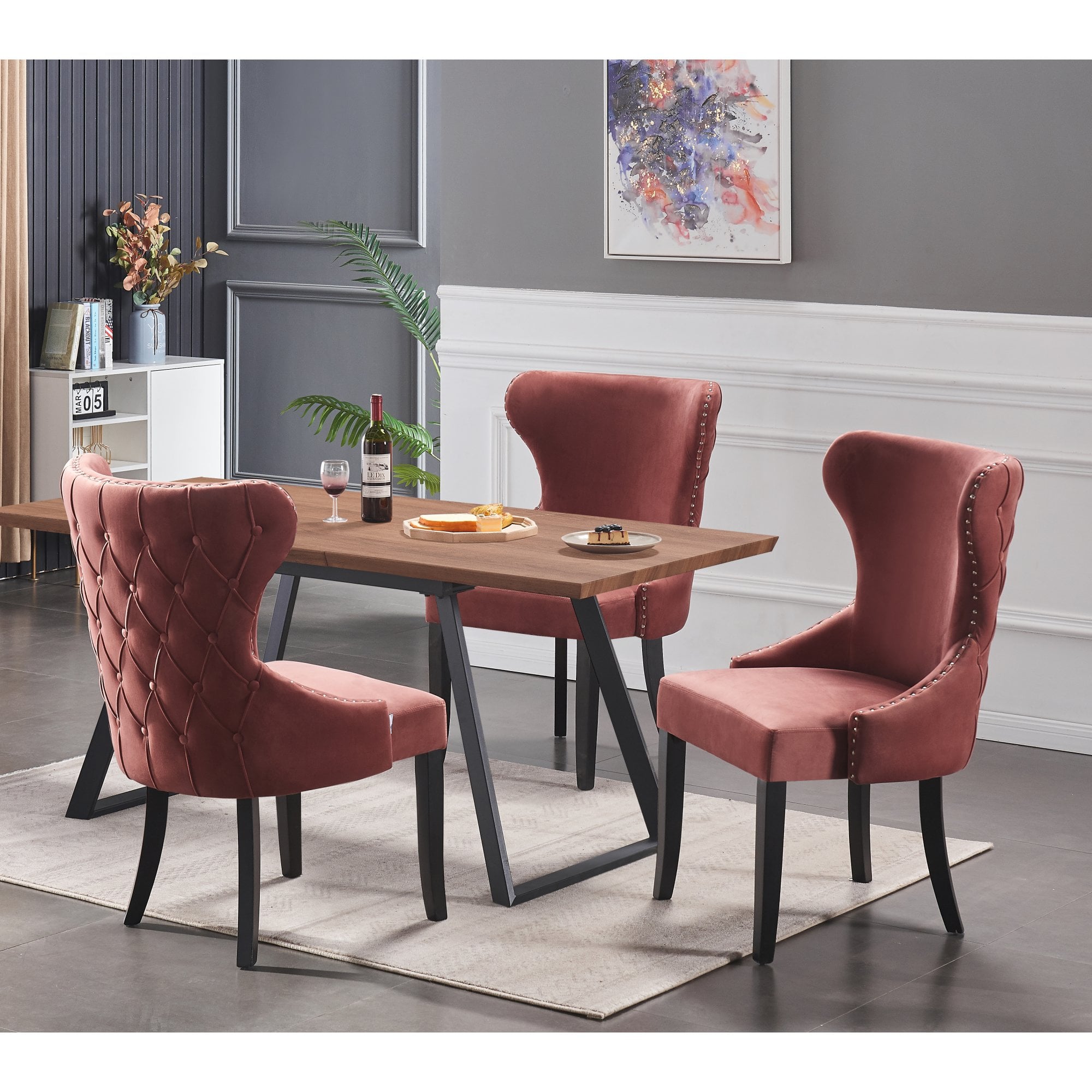Toga Mayfair LUX Dining Set - Toga Extendable Walnut Dining Table w/ a Set of 4 Mayfair LUX Velvet Dining Chairs