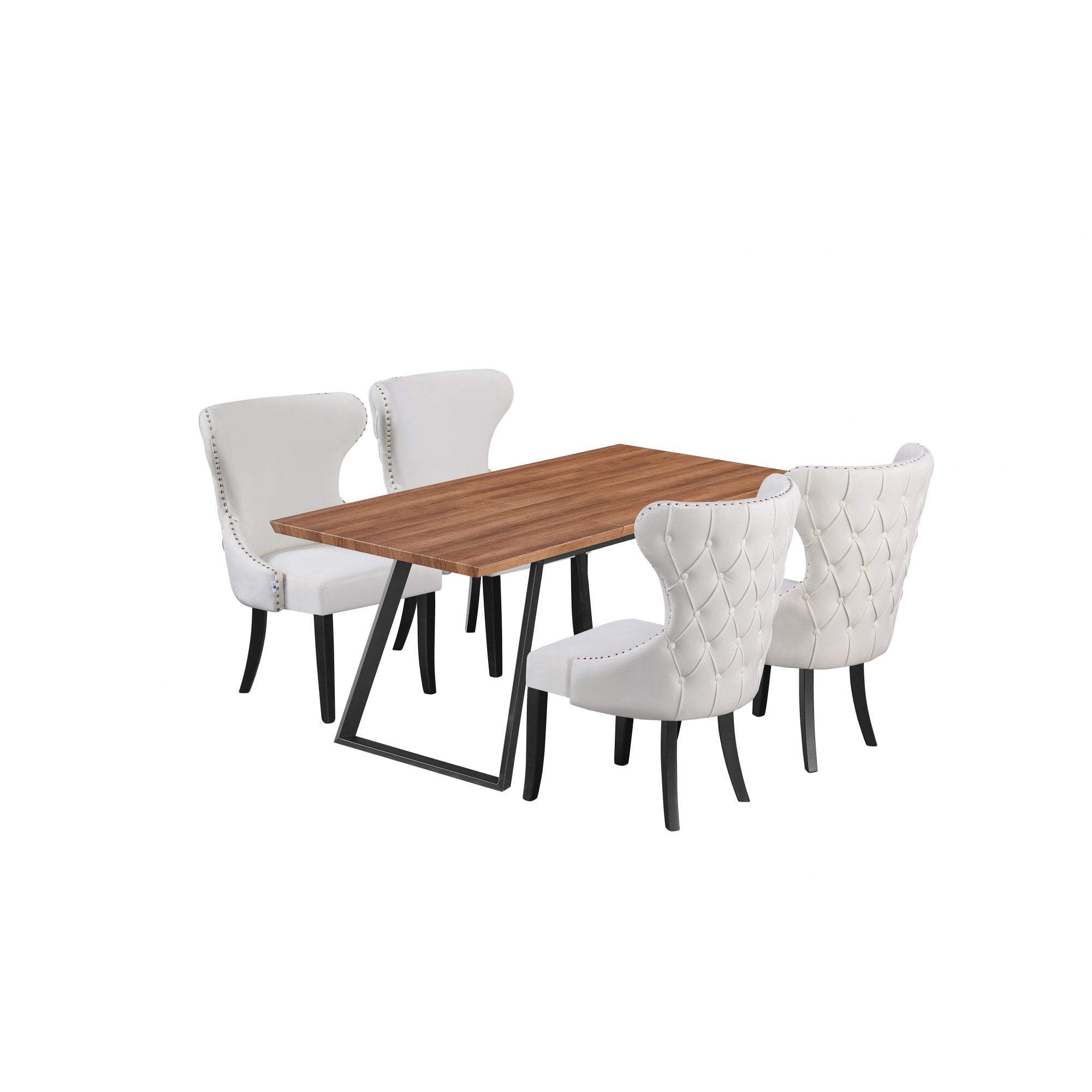 Toga Mayfair LUX Dining Set - Toga Extendable Walnut Dining Table w/ a Set of 4 Mayfair LUX Velvet Dining Chairs