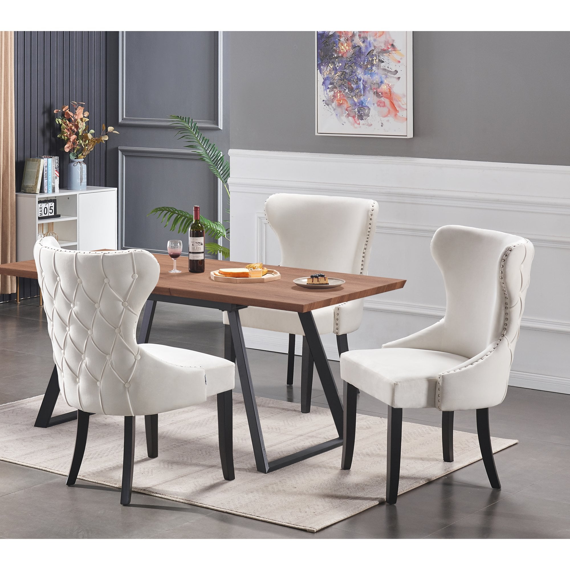 Toga Mayfair LUX Dining Set - Toga Extendable Walnut Dining Table w/ a Set of 4 Mayfair LUX Velvet Dining Chairs