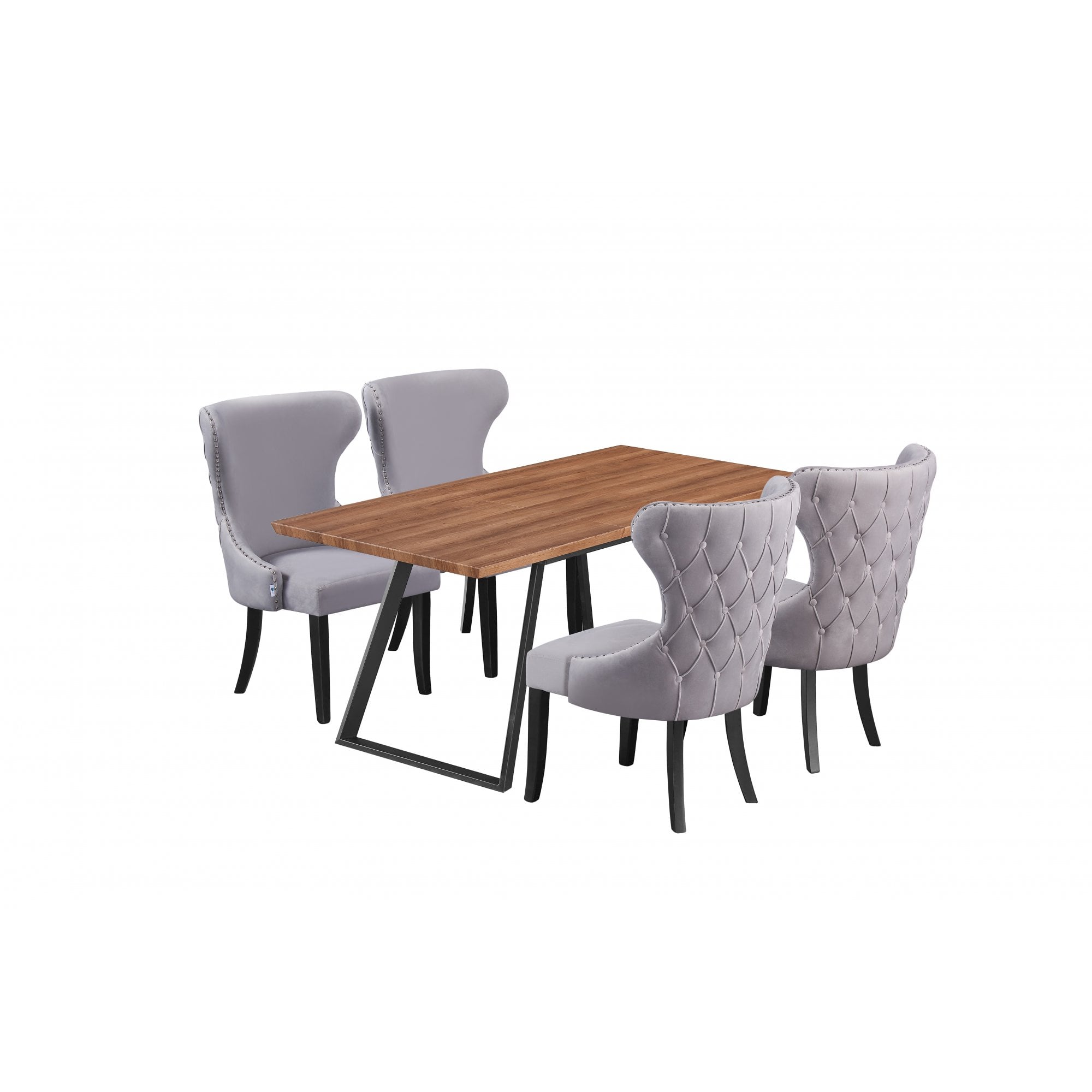 Toga Mayfair LUX Dining Set - Toga Extendable Walnut Dining Table w/ a Set of 4 Mayfair LUX Velvet Dining Chairs