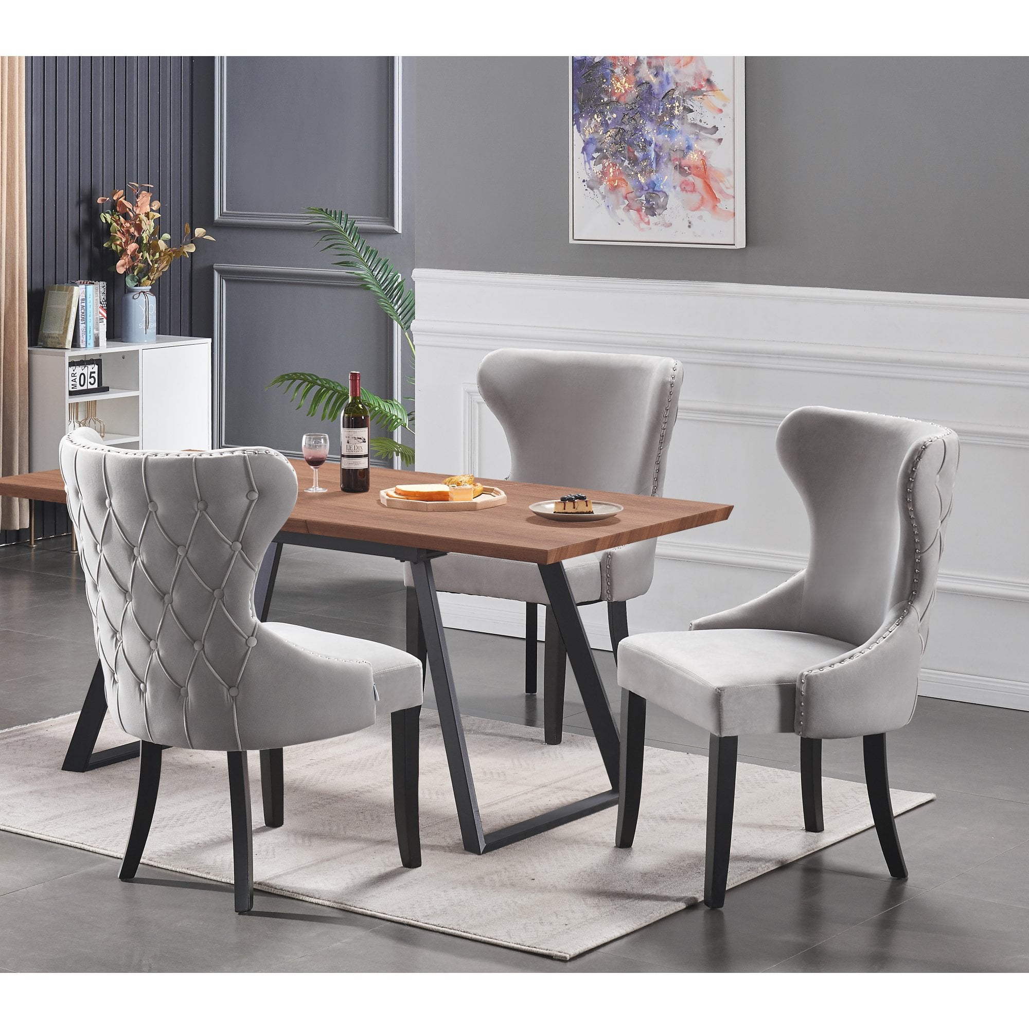 Toga Mayfair LUX Dining Set - Toga Extendable Walnut Dining Table w/ a Set of 4 Mayfair LUX Velvet Dining Chairs
