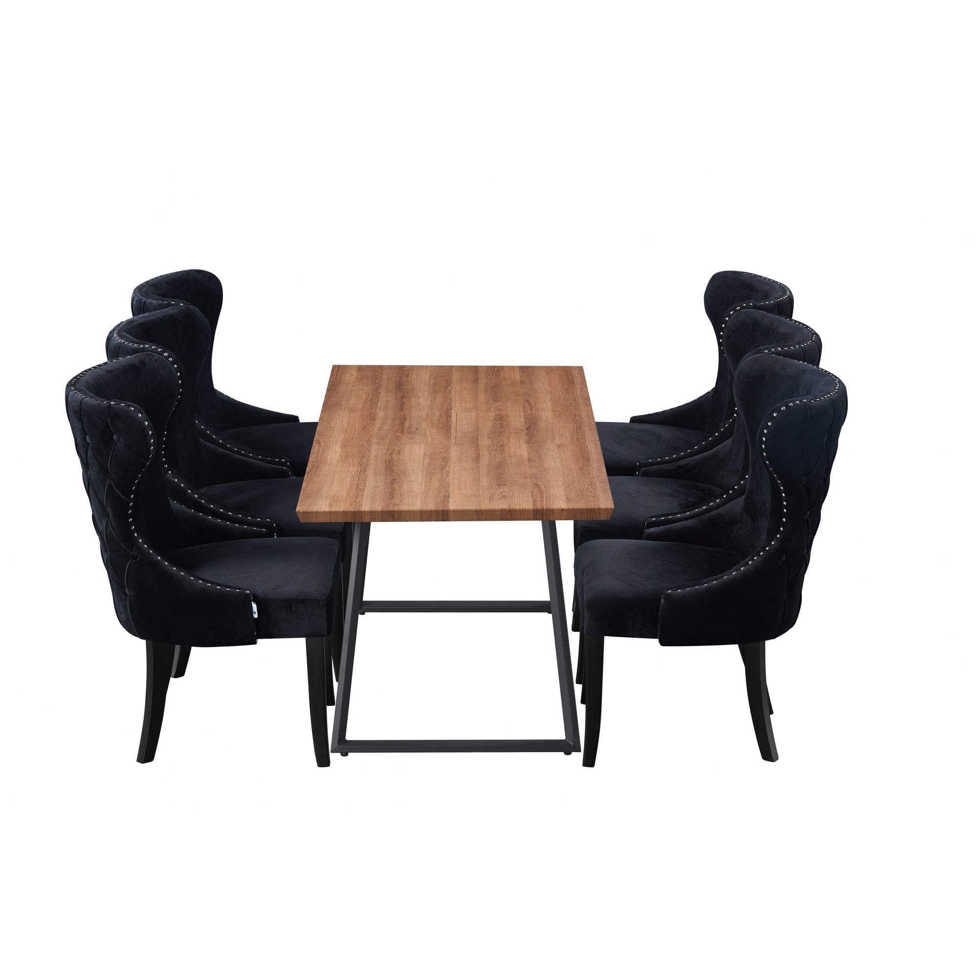 Toga Mayfair LUX Dining Table Set - Toga Extendable Walnut Dining Table w/ a Set of 6 Mayfair LUX Velvet Dining Chairs