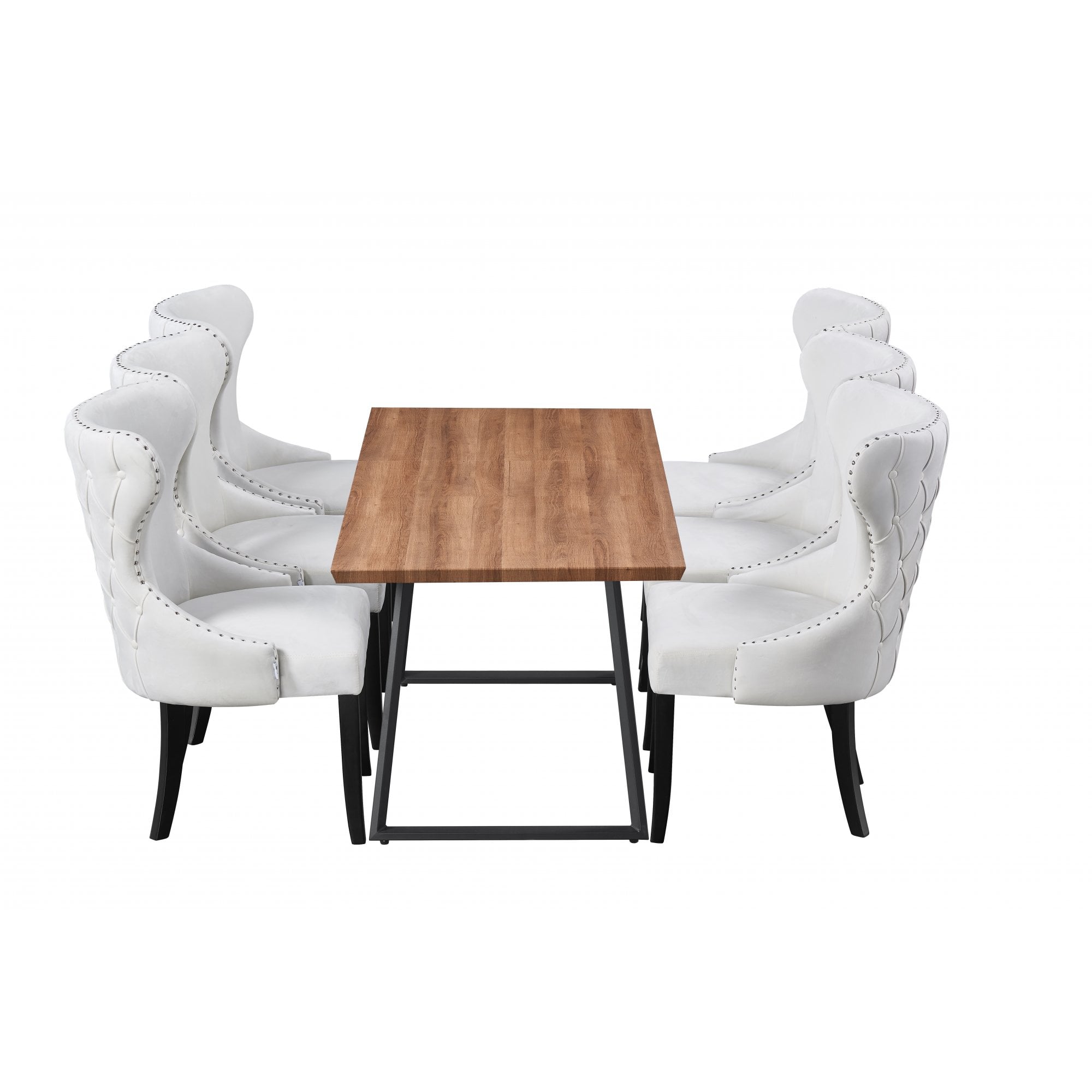 Toga Mayfair LUX Dining Table Set - Toga Extendable Walnut Dining Table w/ a Set of 6 Mayfair LUX Velvet Dining Chairs
