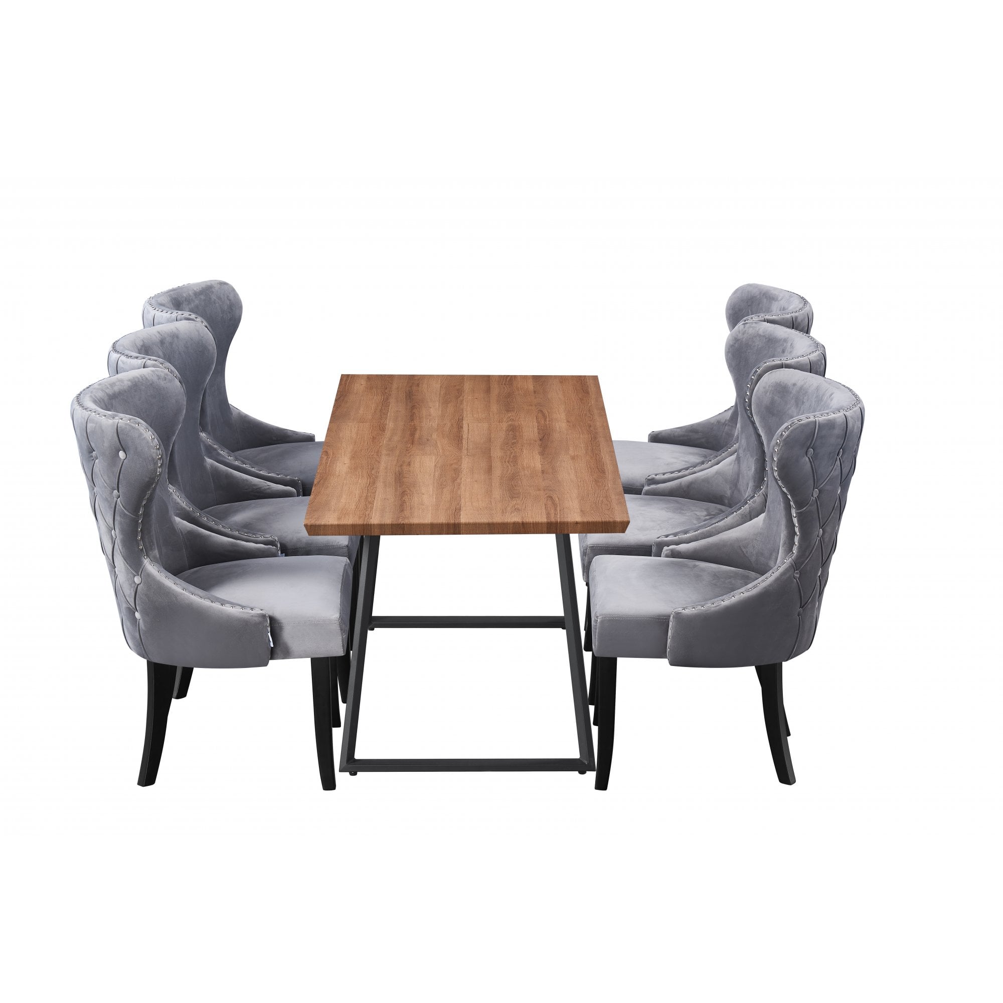 Toga Mayfair LUX Dining Table Set - Toga Extendable Walnut Dining Table w/ a Set of 6 Mayfair LUX Velvet Dining Chairs