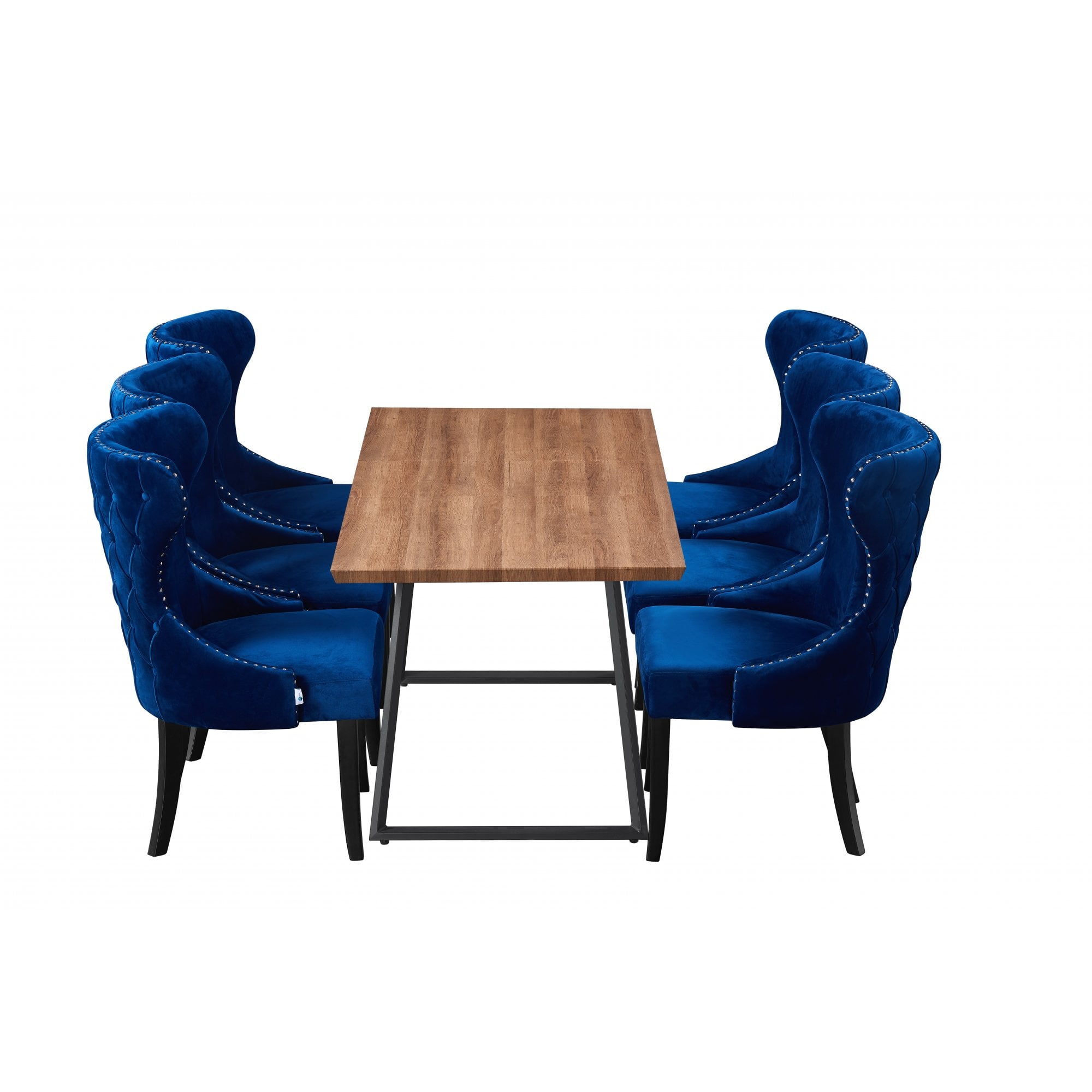 Toga Mayfair LUX Dining Table Set - Toga Extendable Walnut Dining Table w/ a Set of 6 Mayfair LUX Velvet Dining Chairs