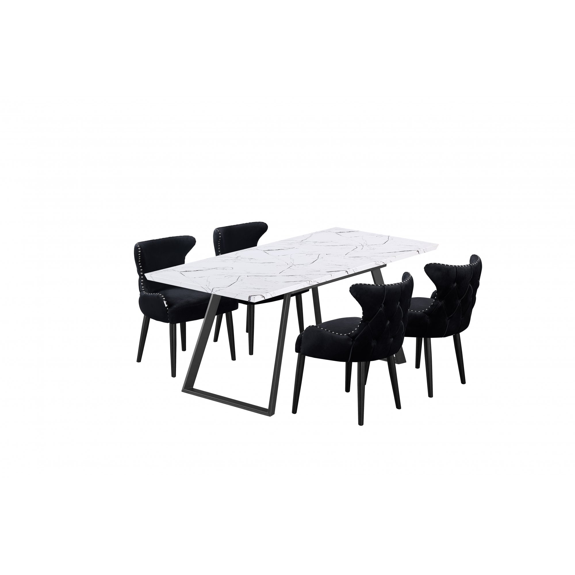 Toga Oxford LUX Dining Set - Toga Extendable White Dining Table w/ a Set of 4 Oxford LUX Velvet Dining Chairs