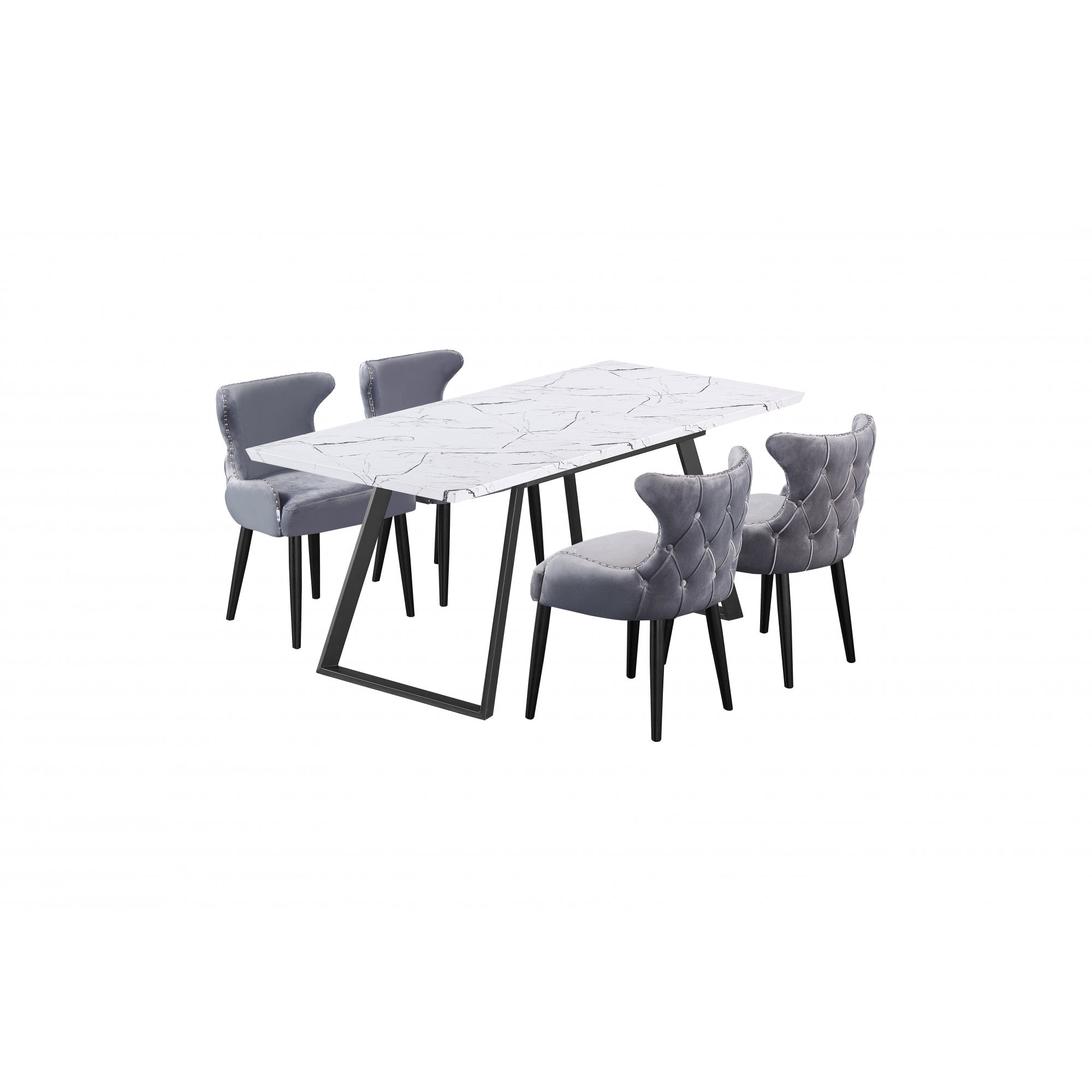 Toga Oxford LUX Dining Set - Toga Extendable White Dining Table w/ a Set of 4 Oxford LUX Velvet Dining Chairs