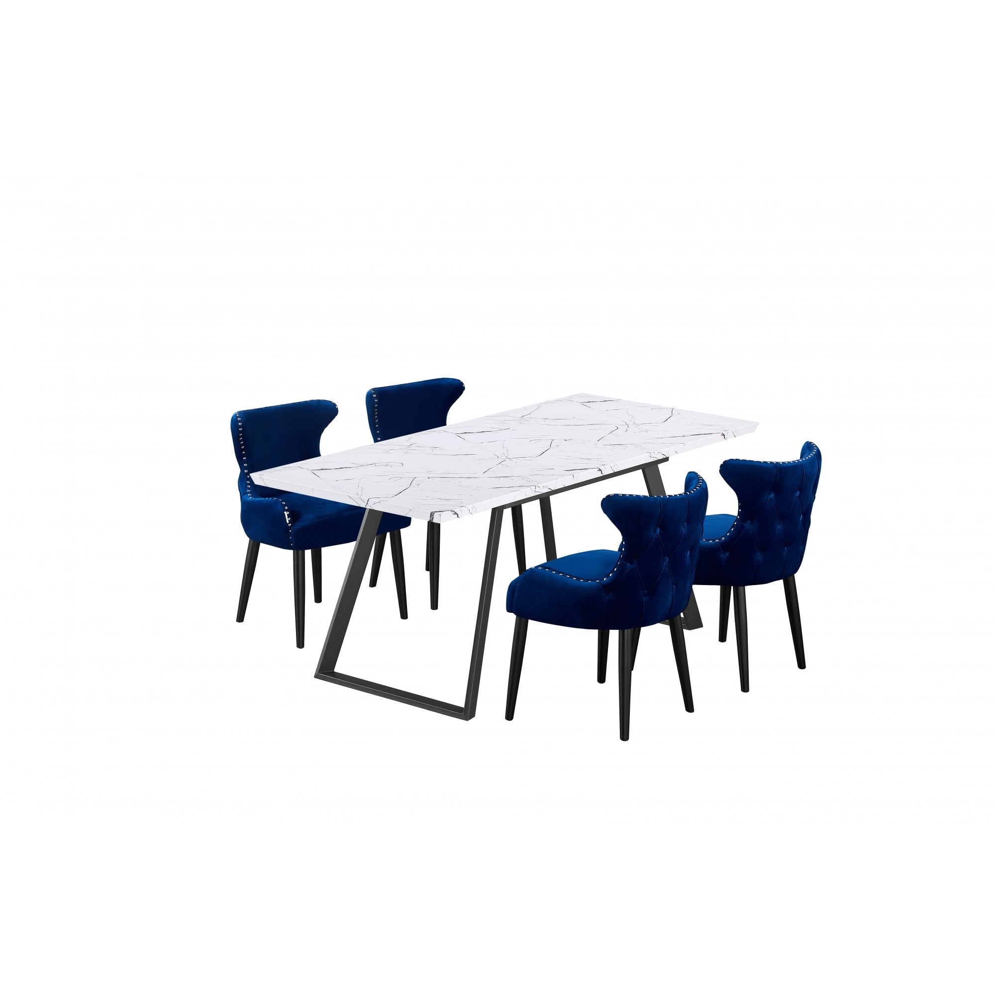 Toga Oxford LUX Dining Set - Toga Extendable White Dining Table w/ a Set of 4 Oxford LUX Velvet Dining Chairs