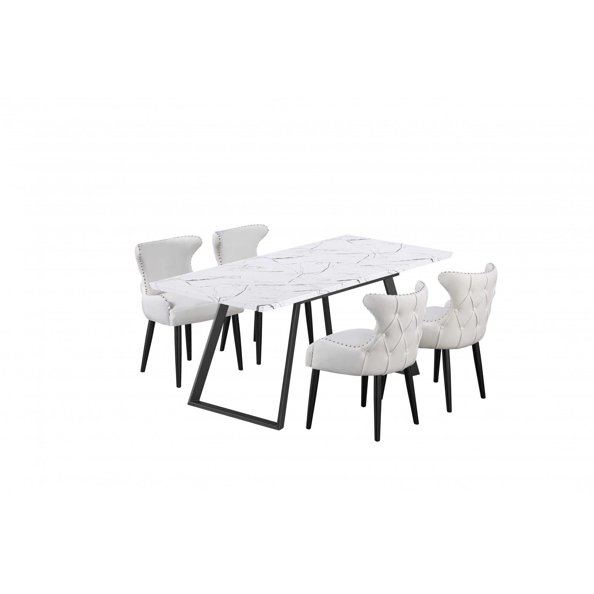 Toga Oxford LUX Dining Set - Toga Extendable White Dining Table w/ a Set of 4 Oxford LUX Velvet Dining Chairs
