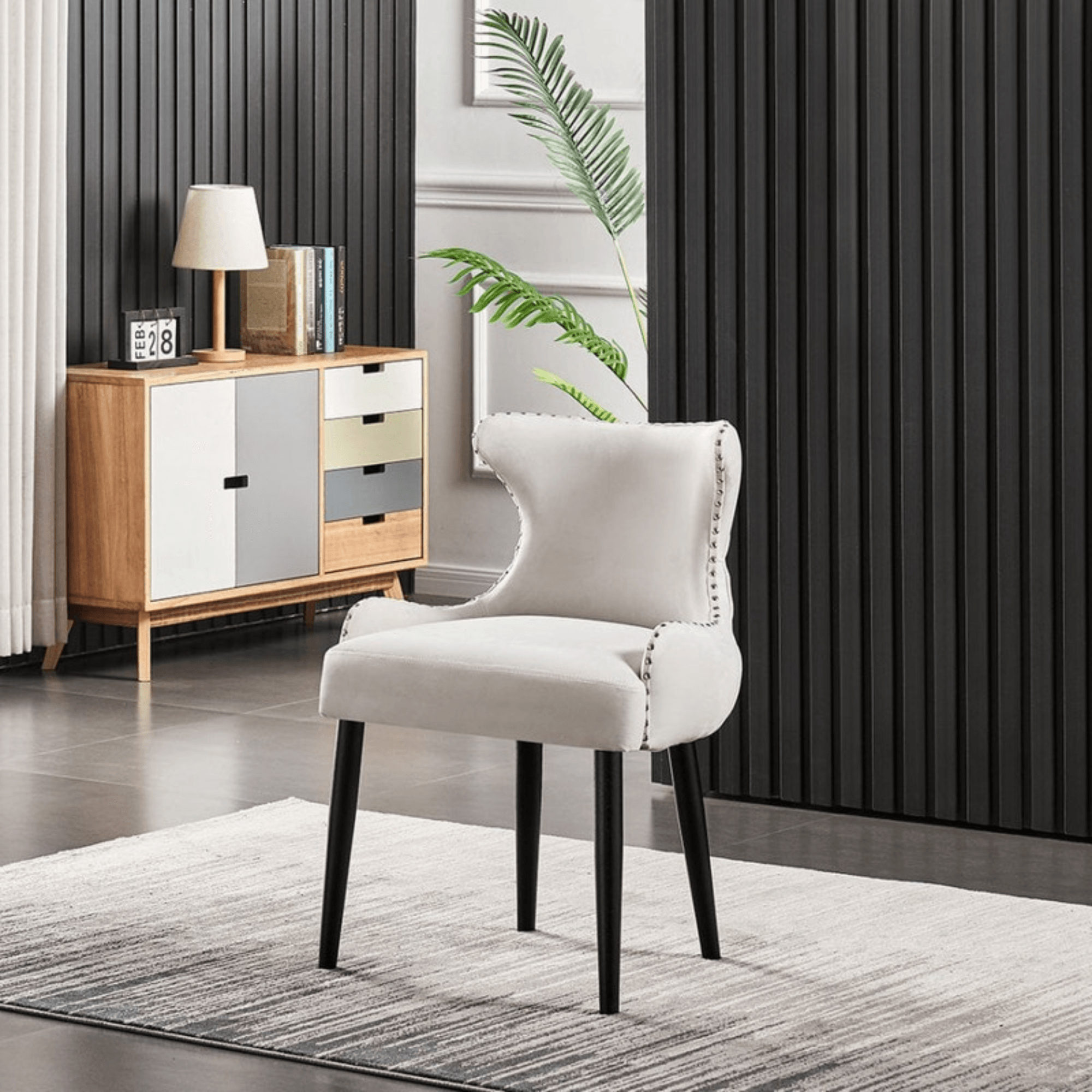 Toga Oxford LUX Dining Set - Toga Extendable White Dining Table w/ a Set of 4 Oxford LUX Velvet Dining Chairs