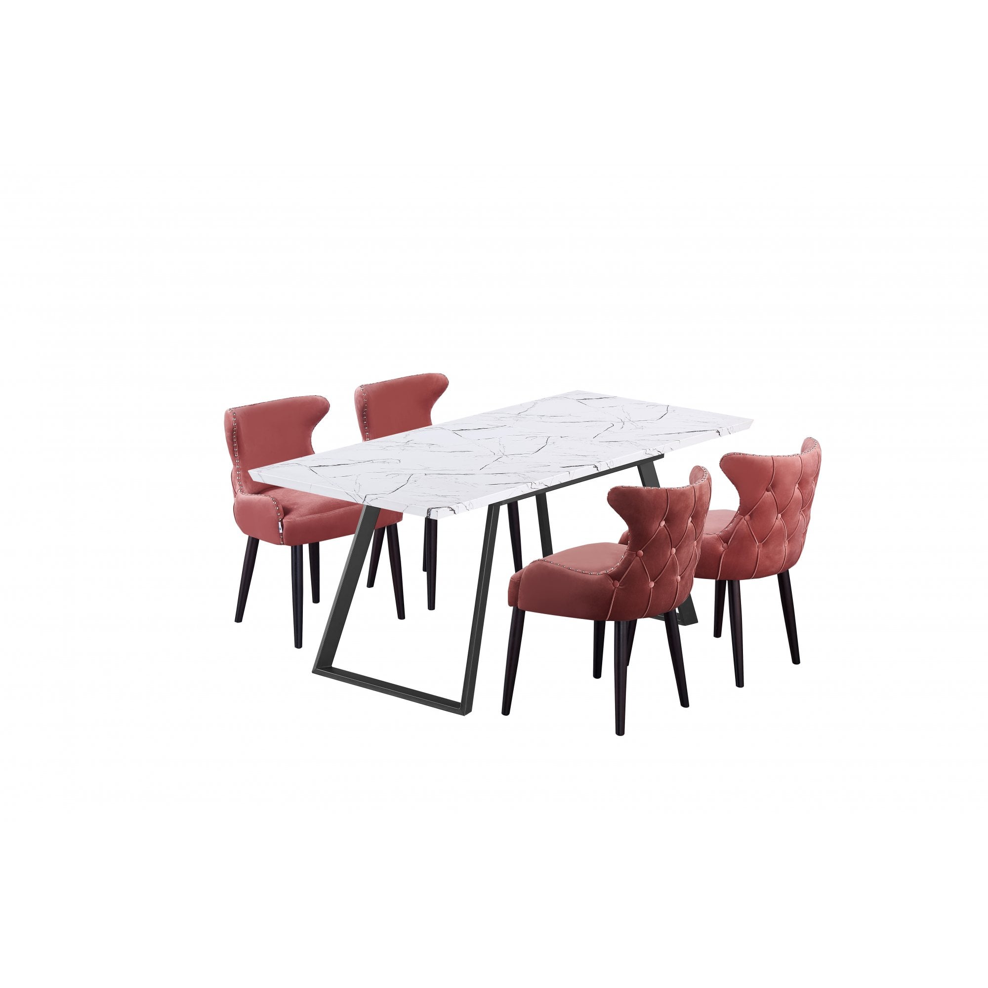 Toga Oxford LUX Dining Set - Toga Extendable White Dining Table w/ a Set of 4 Oxford LUX Velvet Dining Chairs