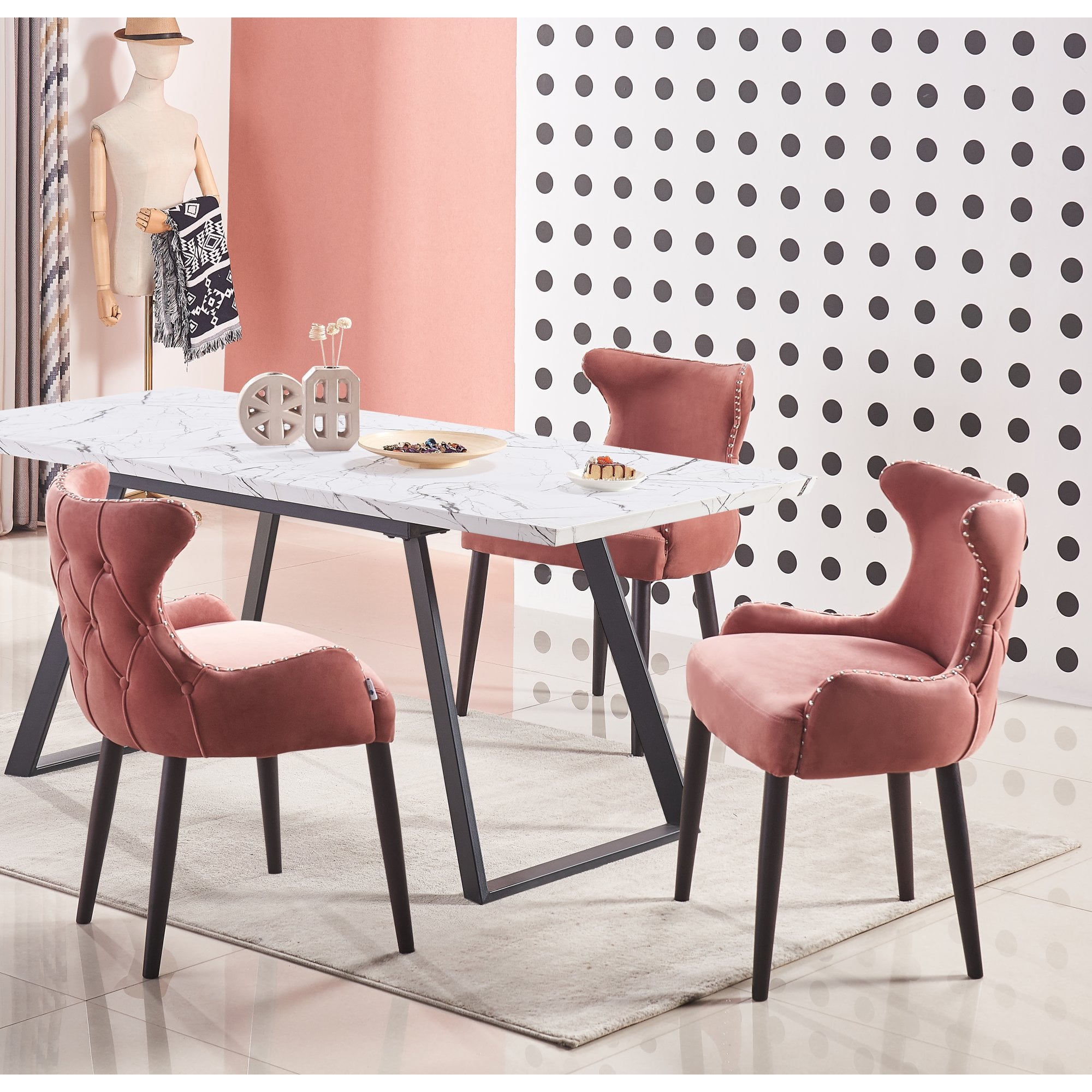 Toga Oxford LUX Dining Set - Toga Extendable White Dining Table w/ a Set of 4 Oxford LUX Velvet Dining Chairs