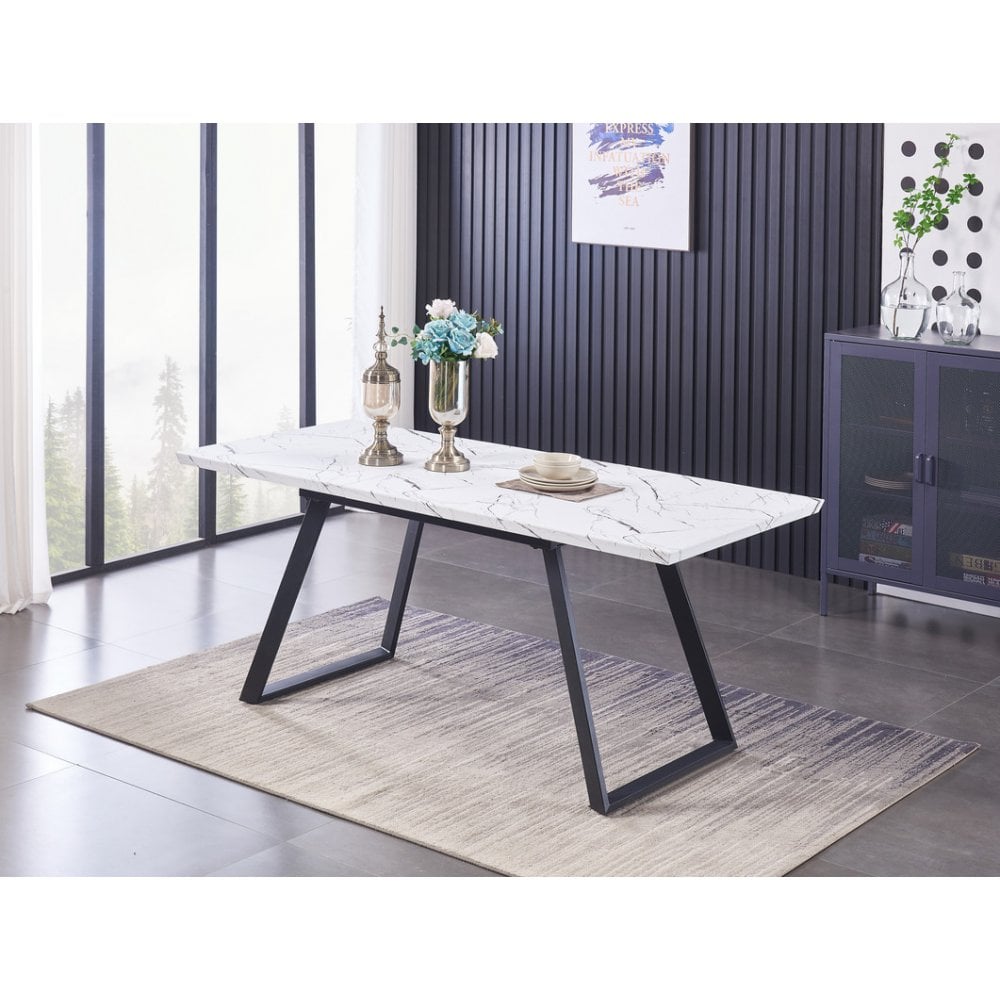 Toga Oxford LUX Dining Set - Toga Extendable White Dining Table w/ a Set of 4 Oxford LUX Velvet Dining Chairs