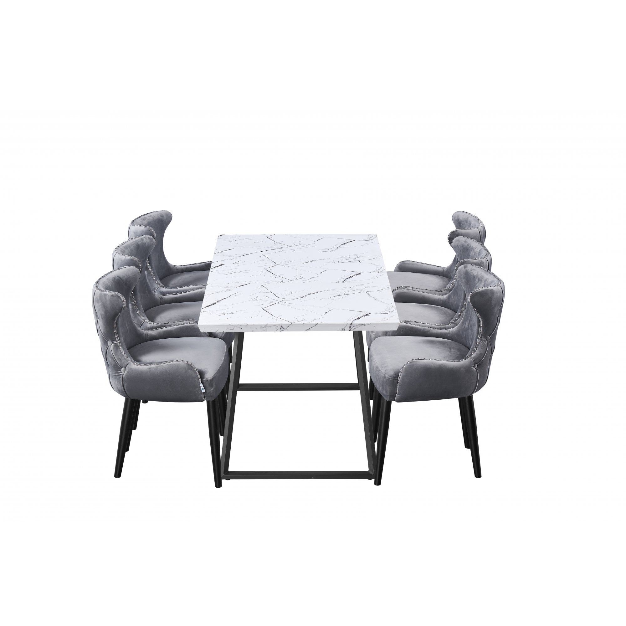 Toga Oxford LUX Dining Set - Toga Extendable White Dining Table w/ a Set of 6 Oxford LUX Velvet Dining Chairs
