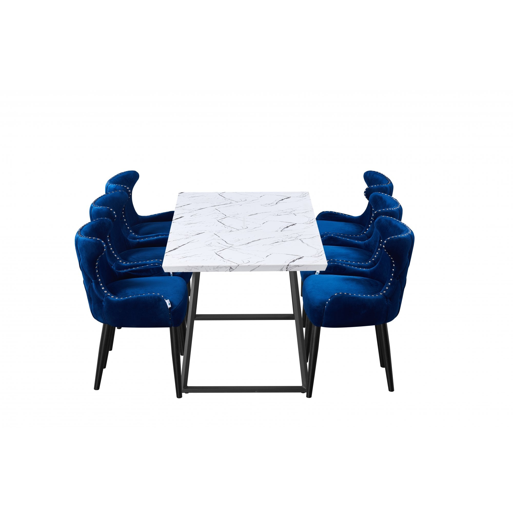 Toga Oxford LUX Dining Set - Toga Extendable White Dining Table w/ a Set of 6 Oxford LUX Velvet Dining Chairs