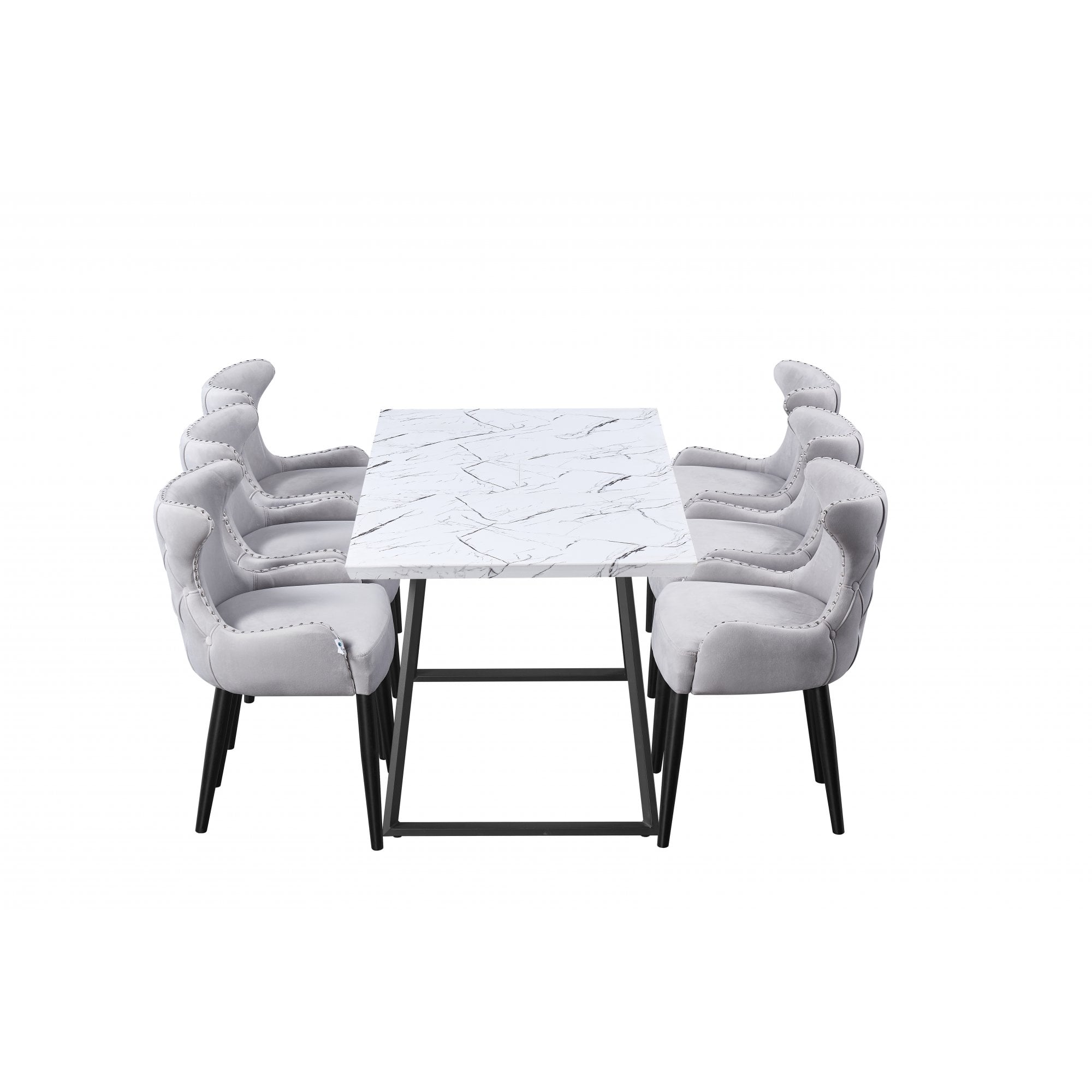 Toga Oxford LUX Dining Set - Toga Extendable White Dining Table w/ a Set of 6 Oxford LUX Velvet Dining Chairs
