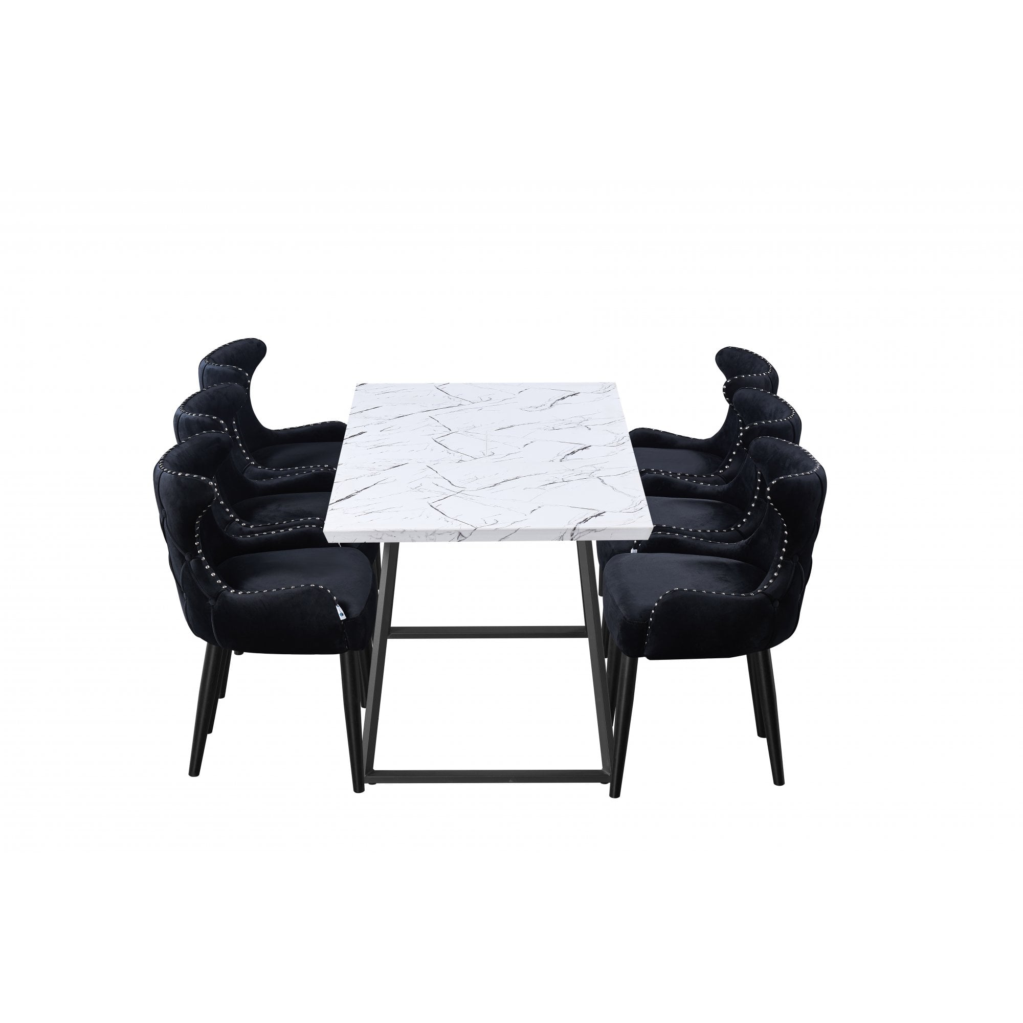 Toga Oxford LUX Dining Set - Toga Extendable White Dining Table w/ a Set of 6 Oxford LUX Velvet Dining Chairs