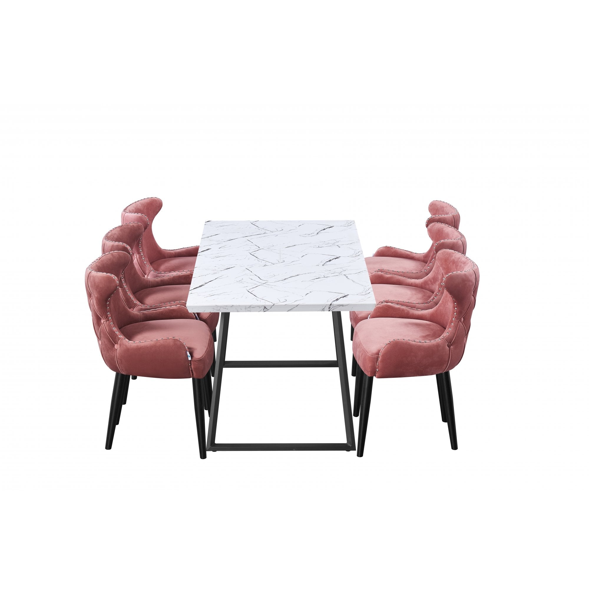 Toga Oxford LUX Dining Set - Toga Extendable White Dining Table w/ a Set of 6 Oxford LUX Velvet Dining Chairs