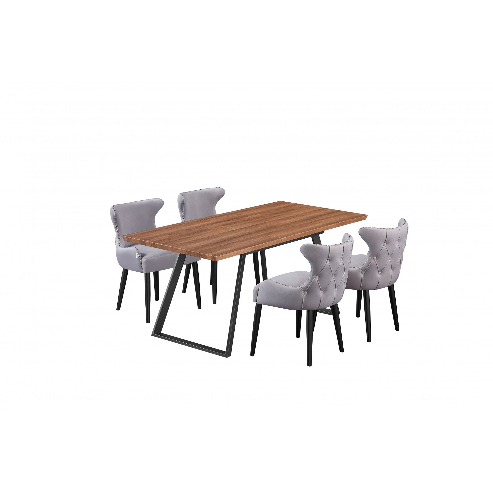 Toga Oxford LUX Dining Set - Toga Extendable Walnut Dining Table w/ a Set of 4 Oxford LUX Velvet Dining Chairs