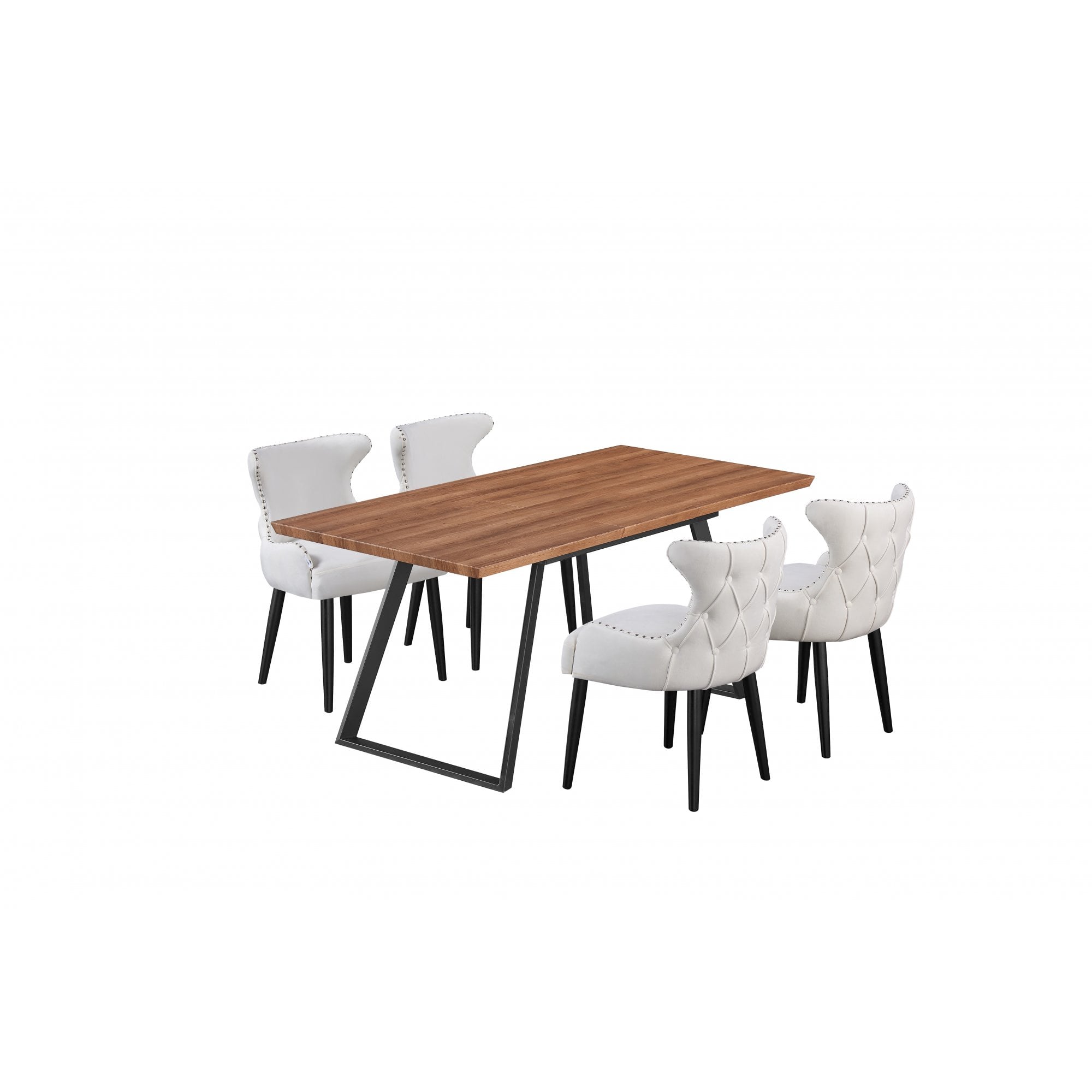 Toga Oxford LUX Dining Set - Toga Extendable Walnut Dining Table w/ a Set of 4 Oxford LUX Velvet Dining Chairs