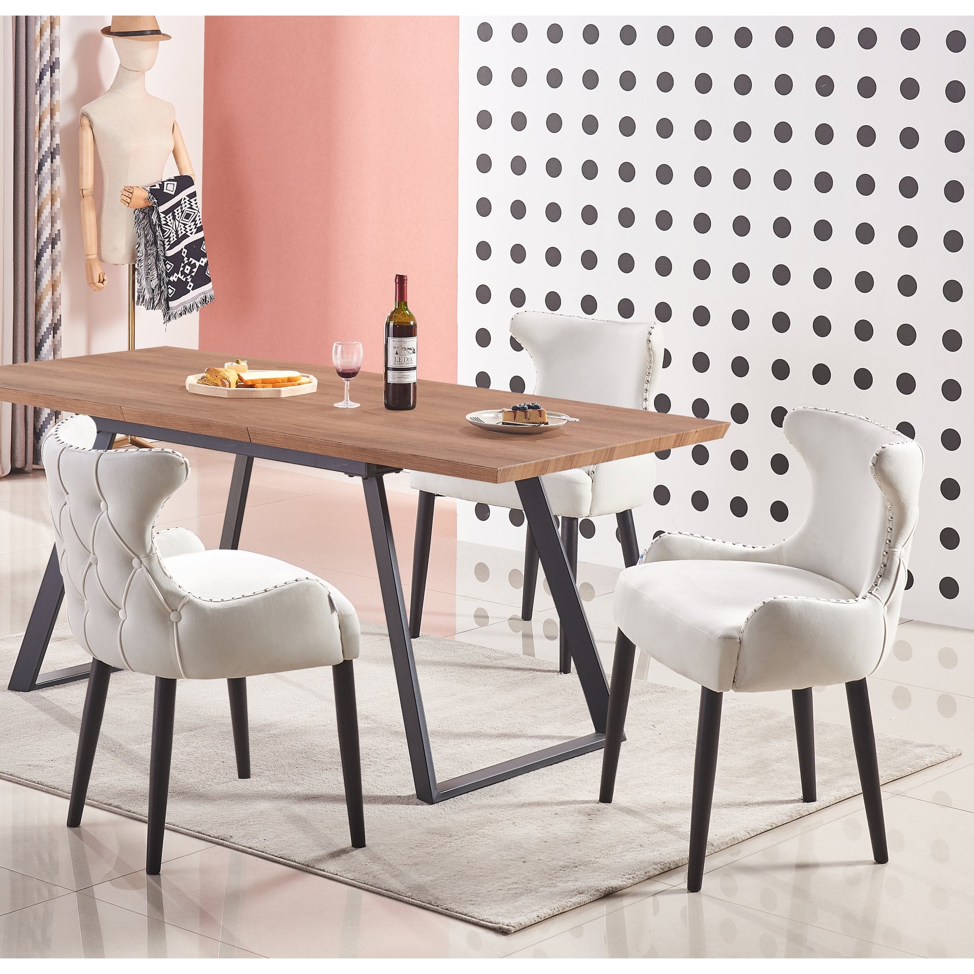 Toga Oxford LUX Dining Set - Toga Extendable Walnut Dining Table w/ a Set of 4 Oxford LUX Velvet Dining Chairs