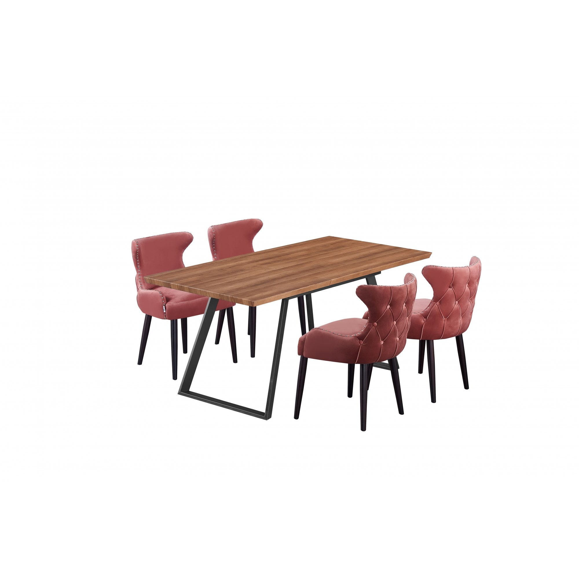 Toga Oxford LUX Dining Set - Toga Extendable Walnut Dining Table w/ a Set of 4 Oxford LUX Velvet Dining Chairs
