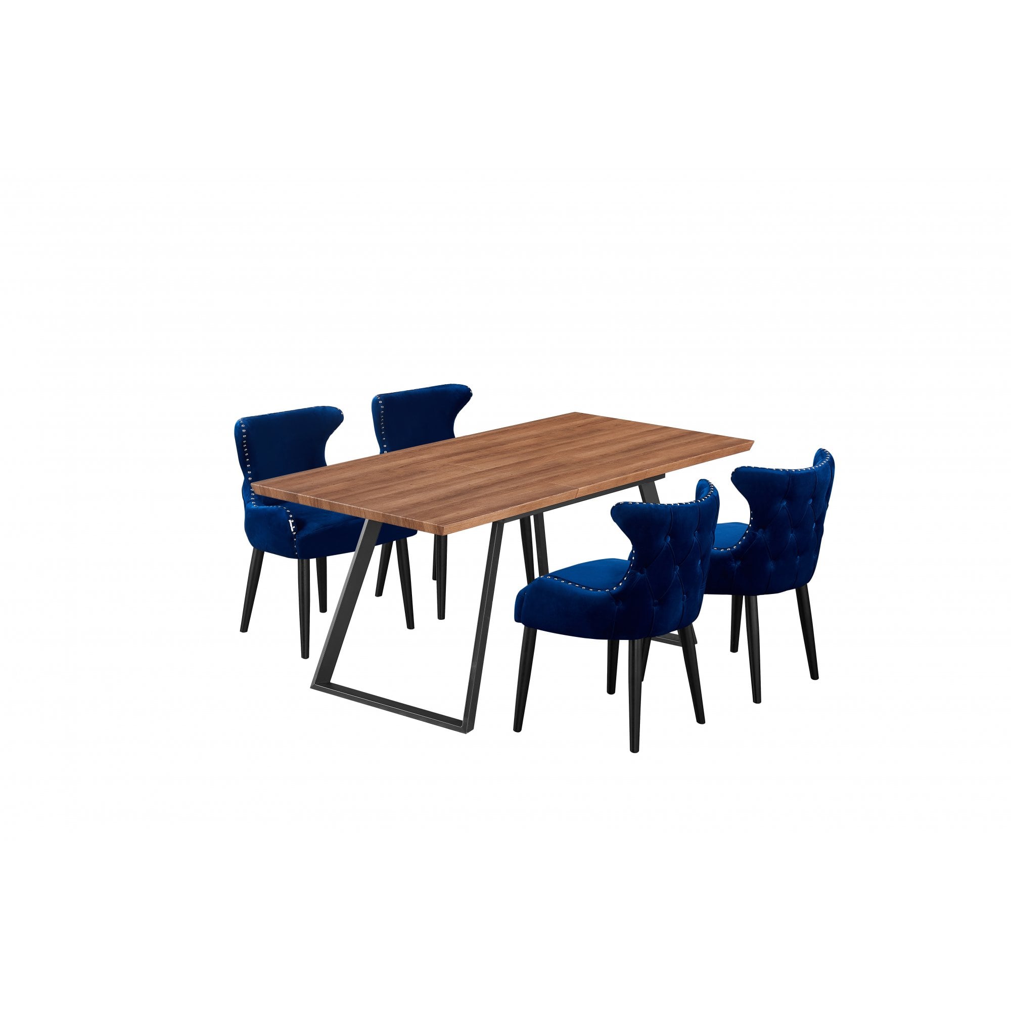 Toga Oxford LUX Dining Set - Toga Extendable Walnut Dining Table w/ a Set of 4 Oxford LUX Velvet Dining Chairs