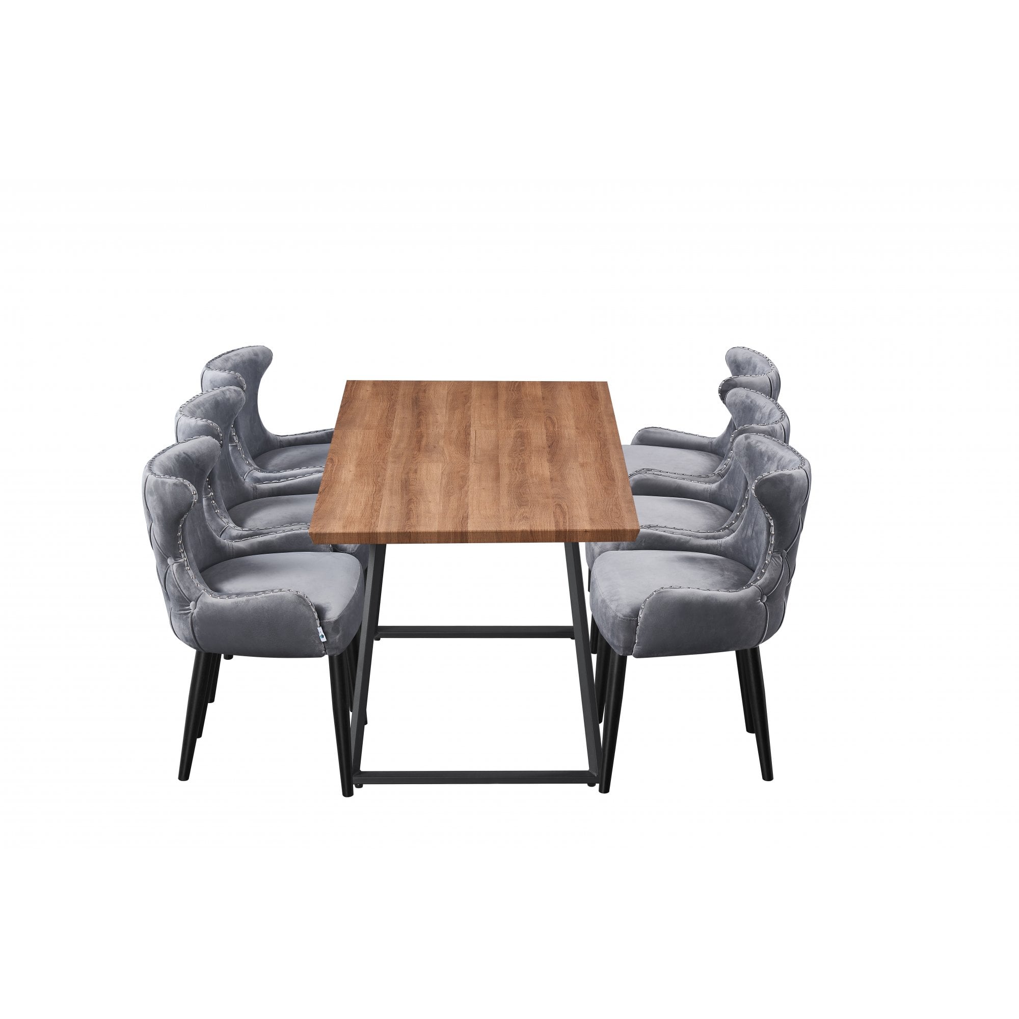Toga Oxford LUX Dining Set - Toga Extendable Walnut Dining Table w/ a Set of 6 Oxford LUX Velvet Dining Chairs