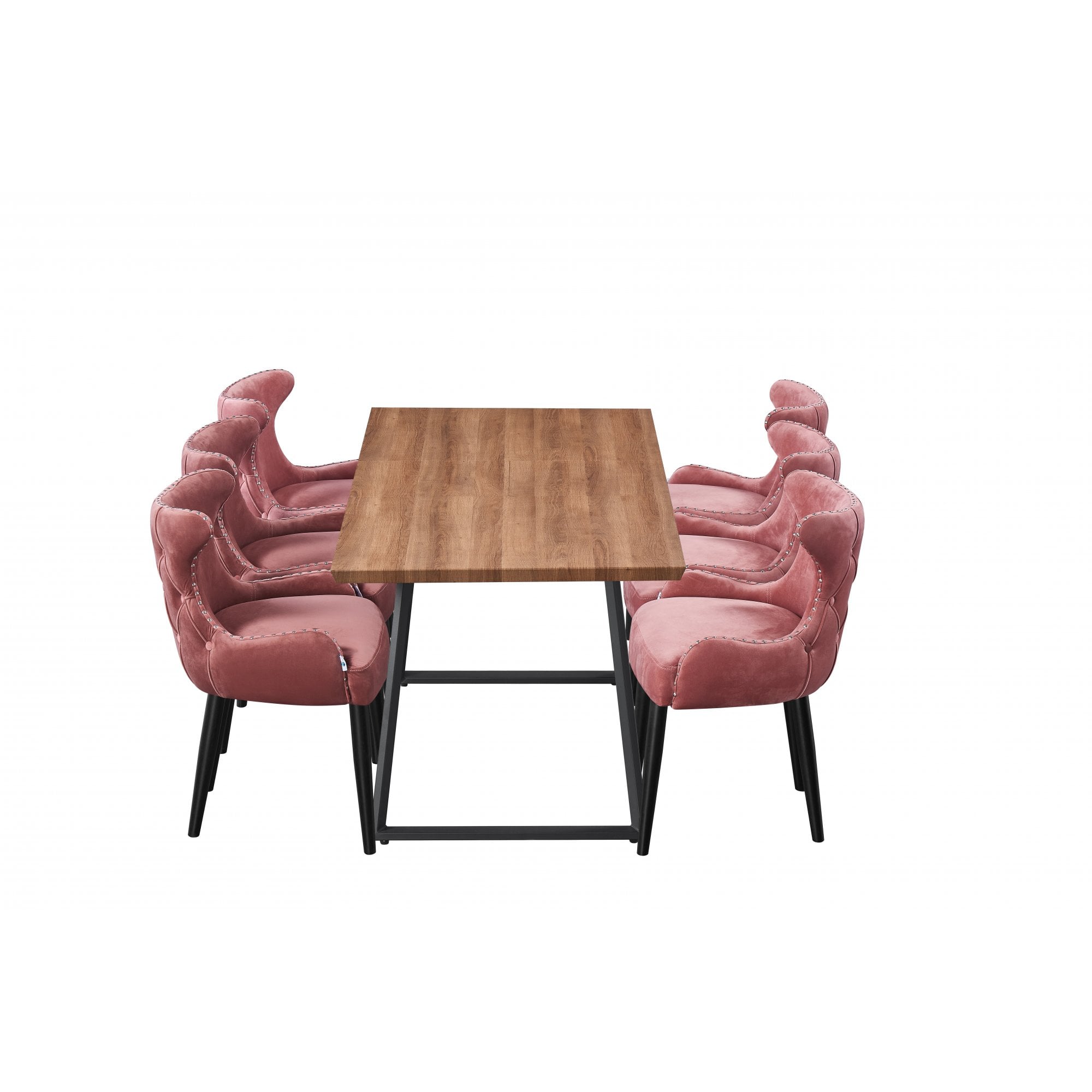 Toga Oxford LUX Dining Set - Toga Extendable Walnut Dining Table w/ a Set of 6 Oxford LUX Velvet Dining Chairs
