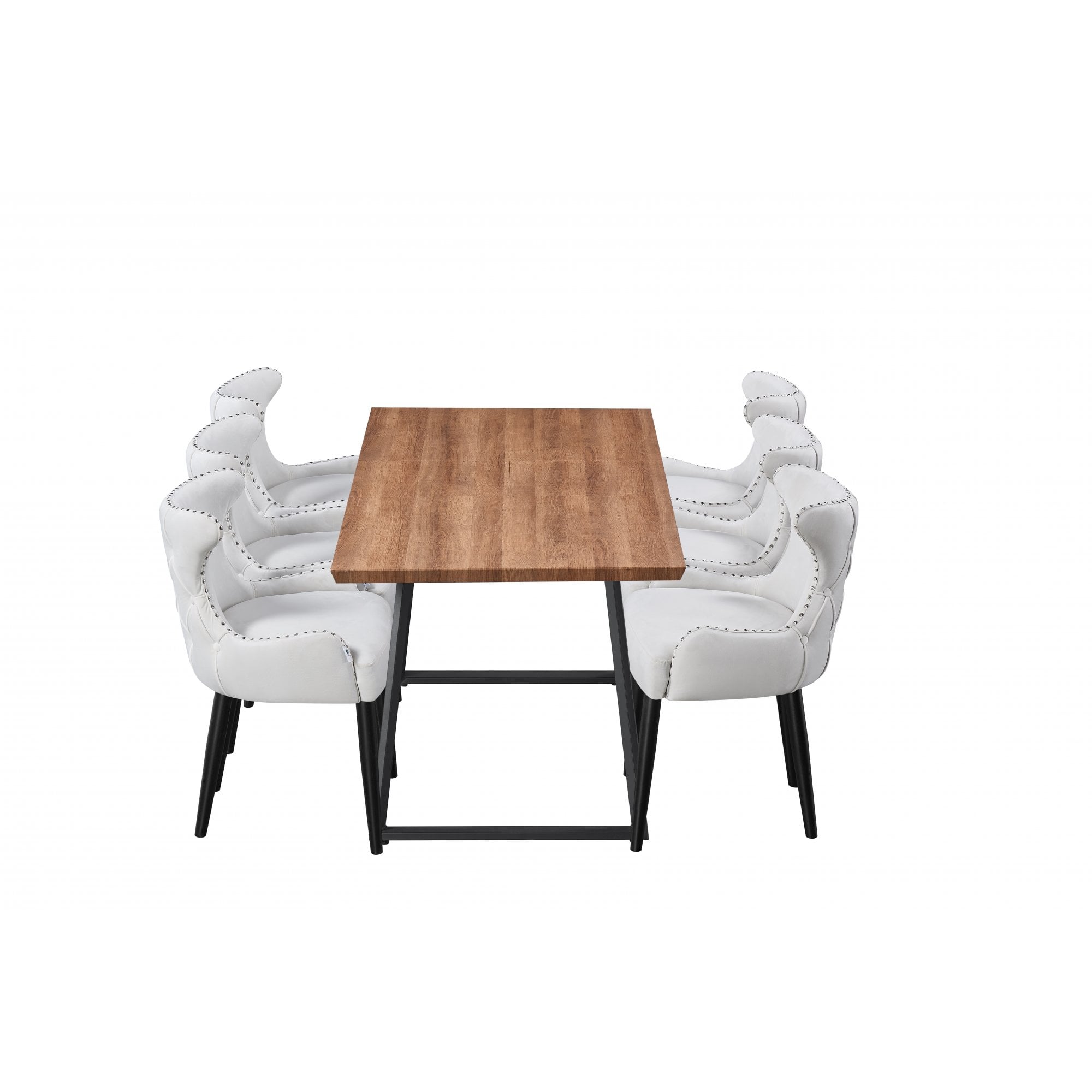 Toga Oxford LUX Dining Set - Toga Extendable Walnut Dining Table w/ a Set of 6 Oxford LUX Velvet Dining Chairs