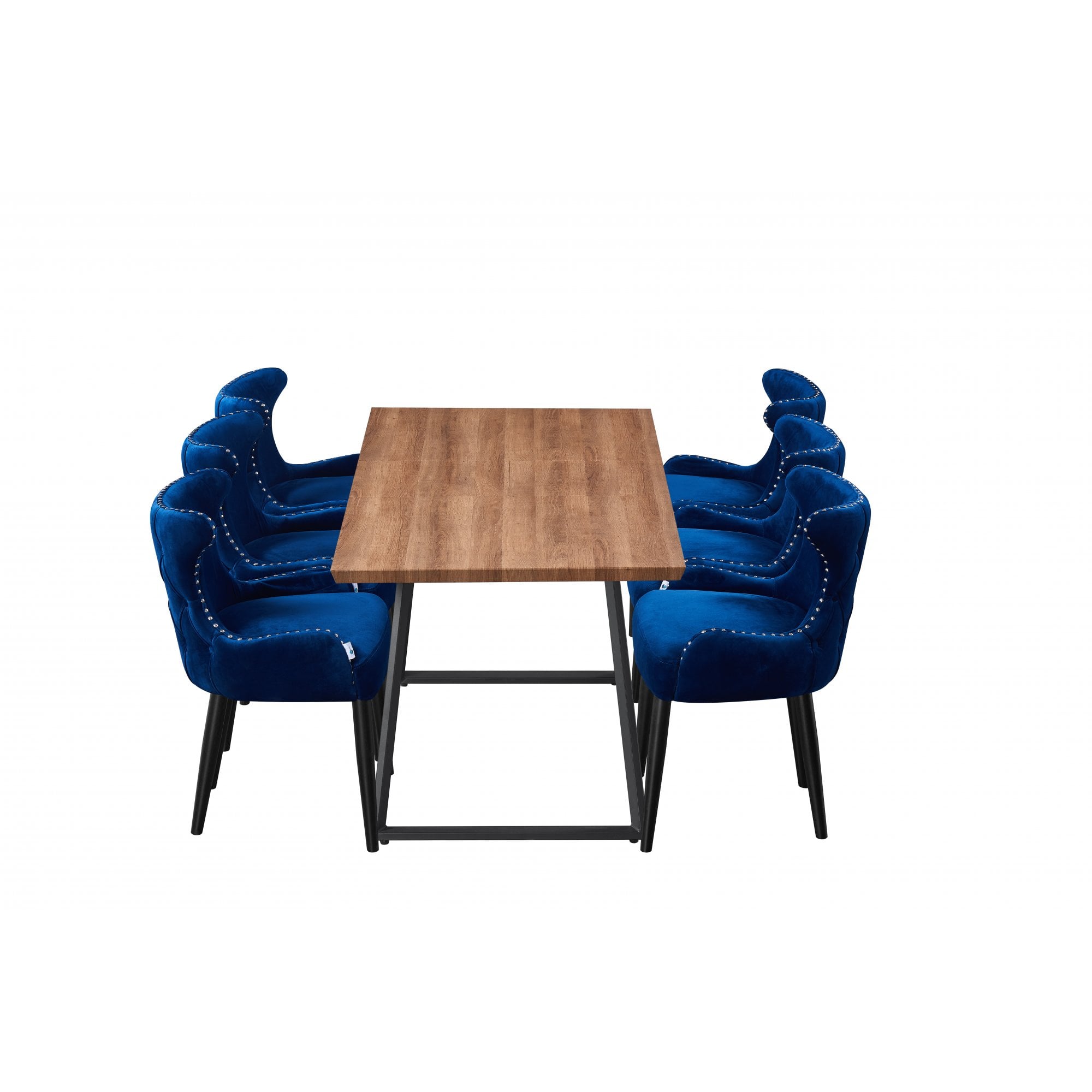 Toga Oxford LUX Dining Set - Toga Extendable Walnut Dining Table w/ a Set of 6 Oxford LUX Velvet Dining Chairs