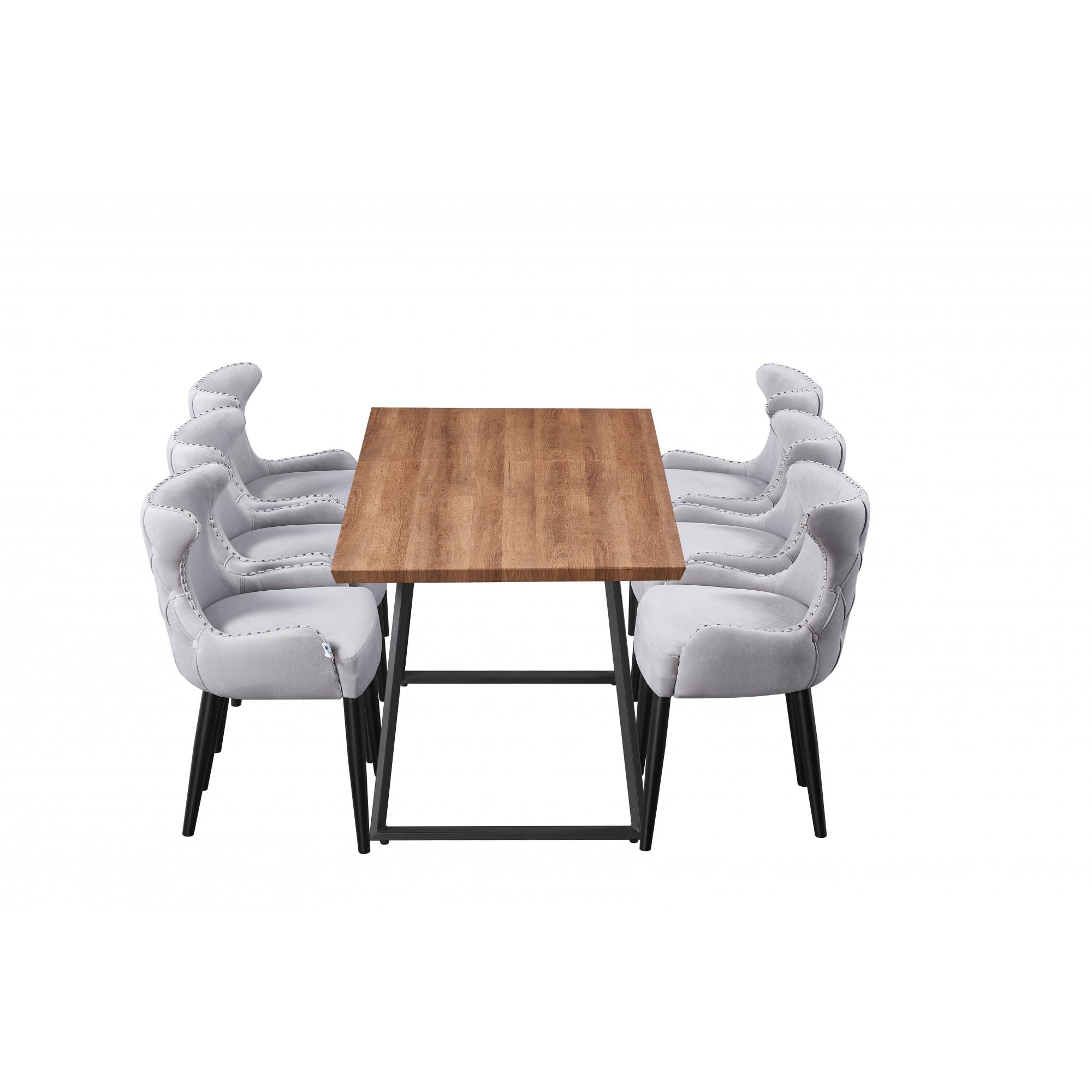 Toga Oxford LUX Dining Set - Toga Extendable Walnut Dining Table w/ a Set of 6 Oxford LUX Velvet Dining Chairs