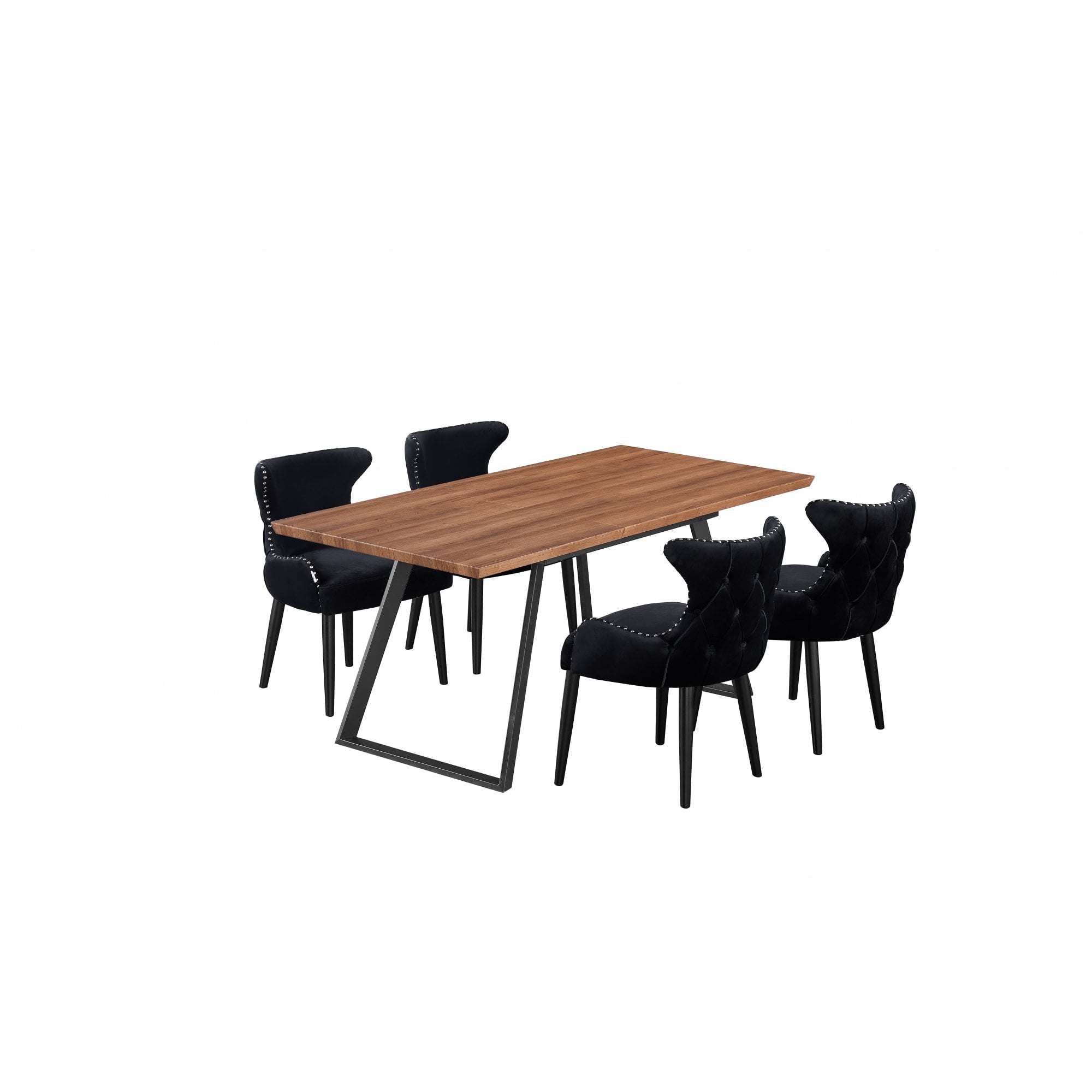 Toga Oxford LUX Dining Set - Toga Extendable Walnut Dining Table w/ a Set of 4 Oxford LUX Velvet Dining Chairs