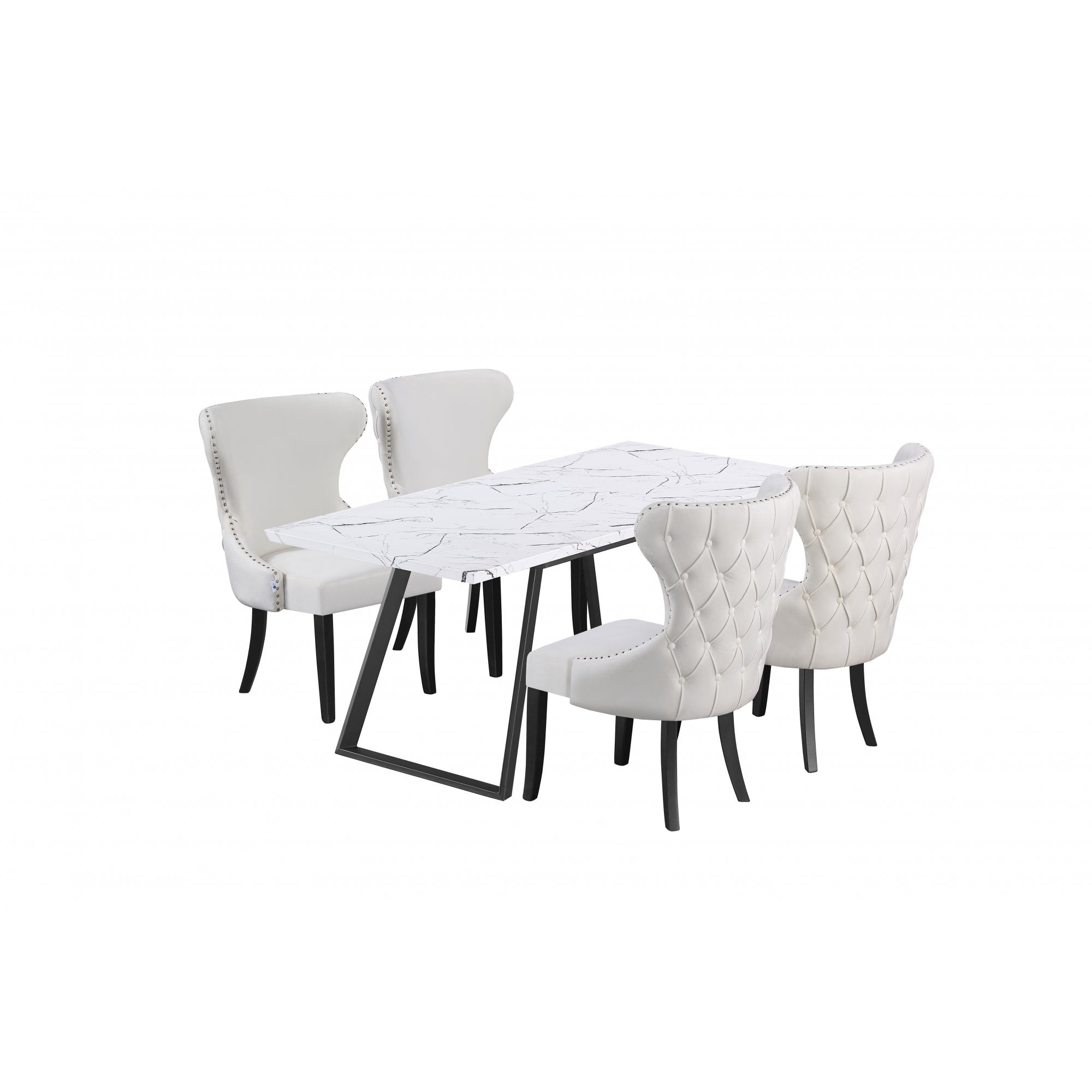 Toga Mayfair LUX Dining Set - Toga Extendable White Dining Table w/ a Set of 4 Mayfair LUX Velvet Dining Chairs