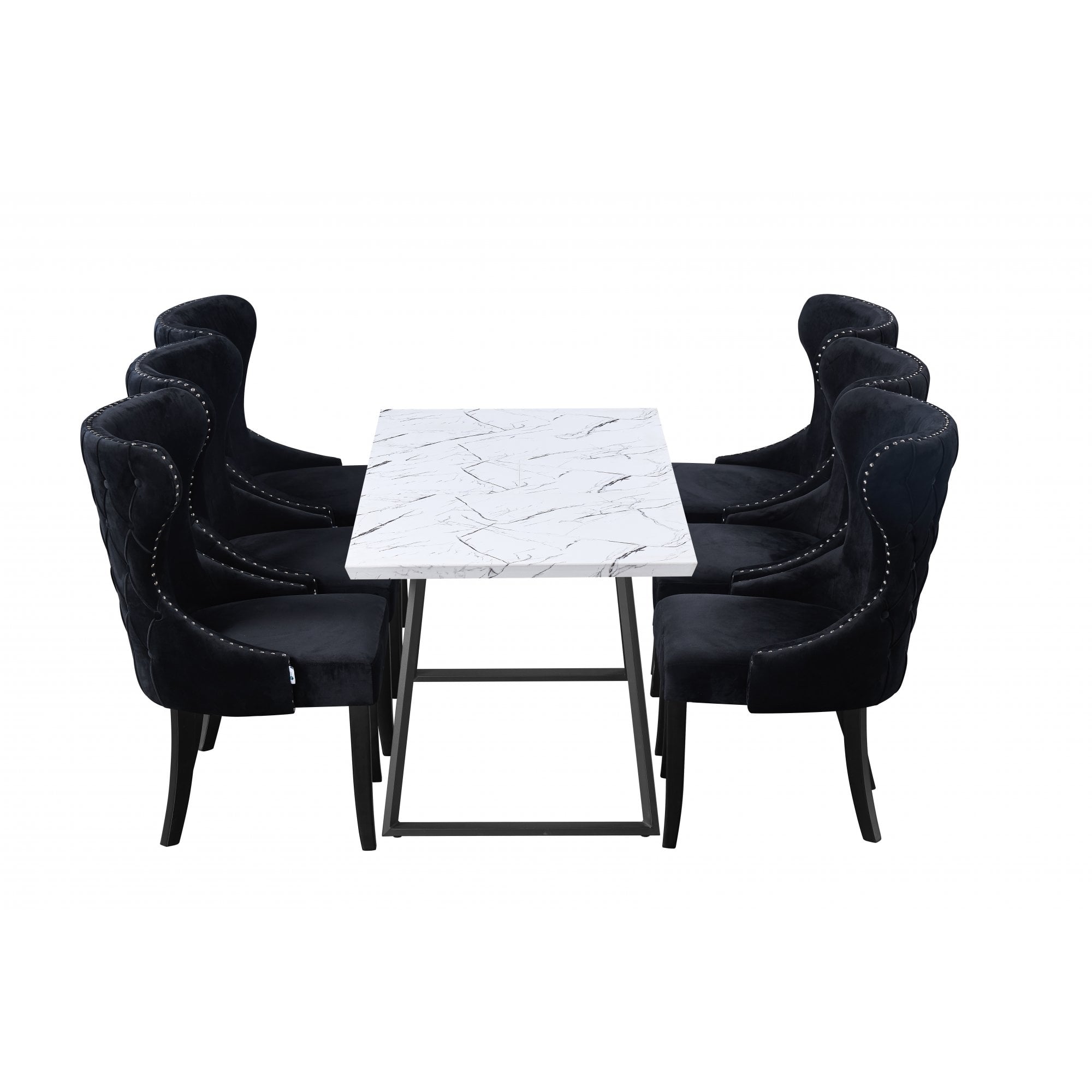 Toga Mayfair LUX Dining Table Set - Toga Extendable White Dining Table w/ a Set of 6 Mayfair LUX Velvet Dining Chairs