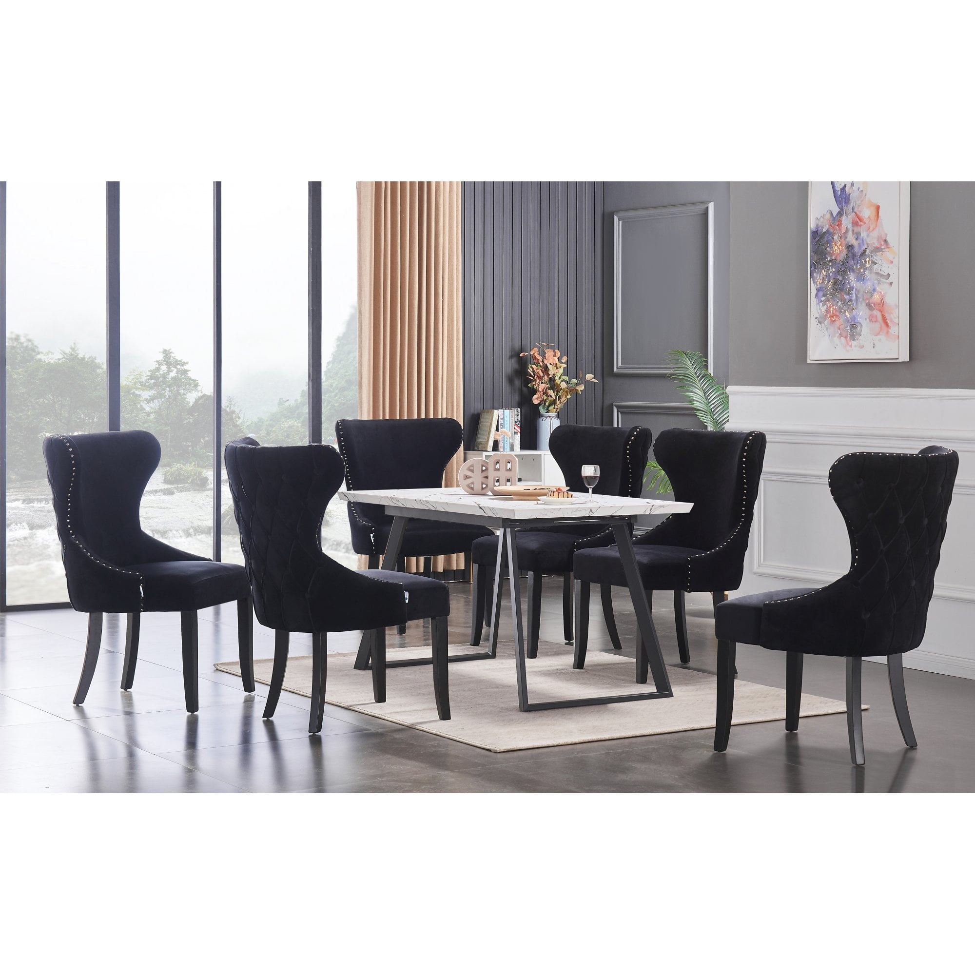 Toga Mayfair LUX Dining Table Set - Toga Extendable White Dining Table w/ a Set of 6 Mayfair LUX Velvet Dining Chairs
