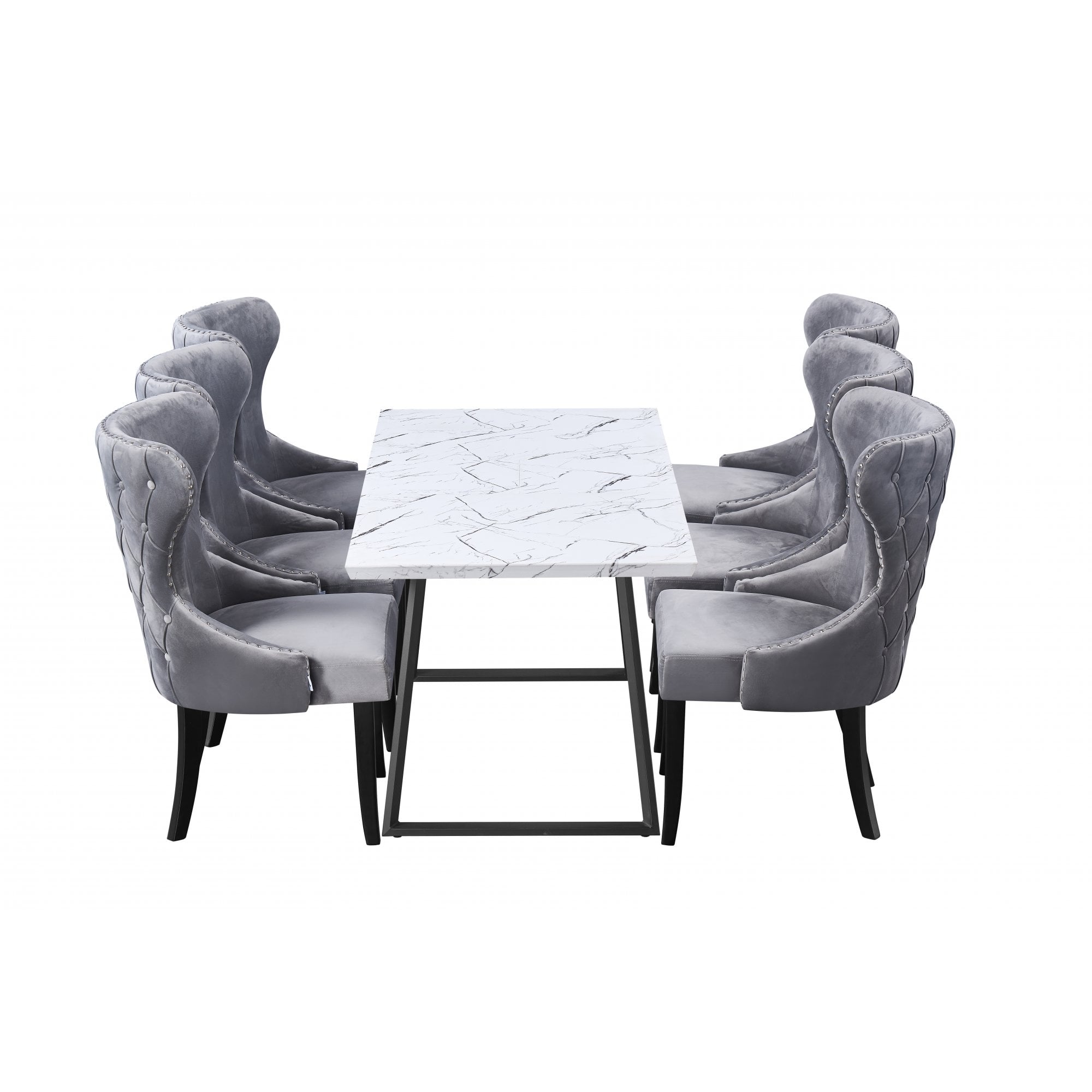 Toga Mayfair LUX Dining Table Set - Toga Extendable White Dining Table w/ a Set of 6 Mayfair LUX Velvet Dining Chairs