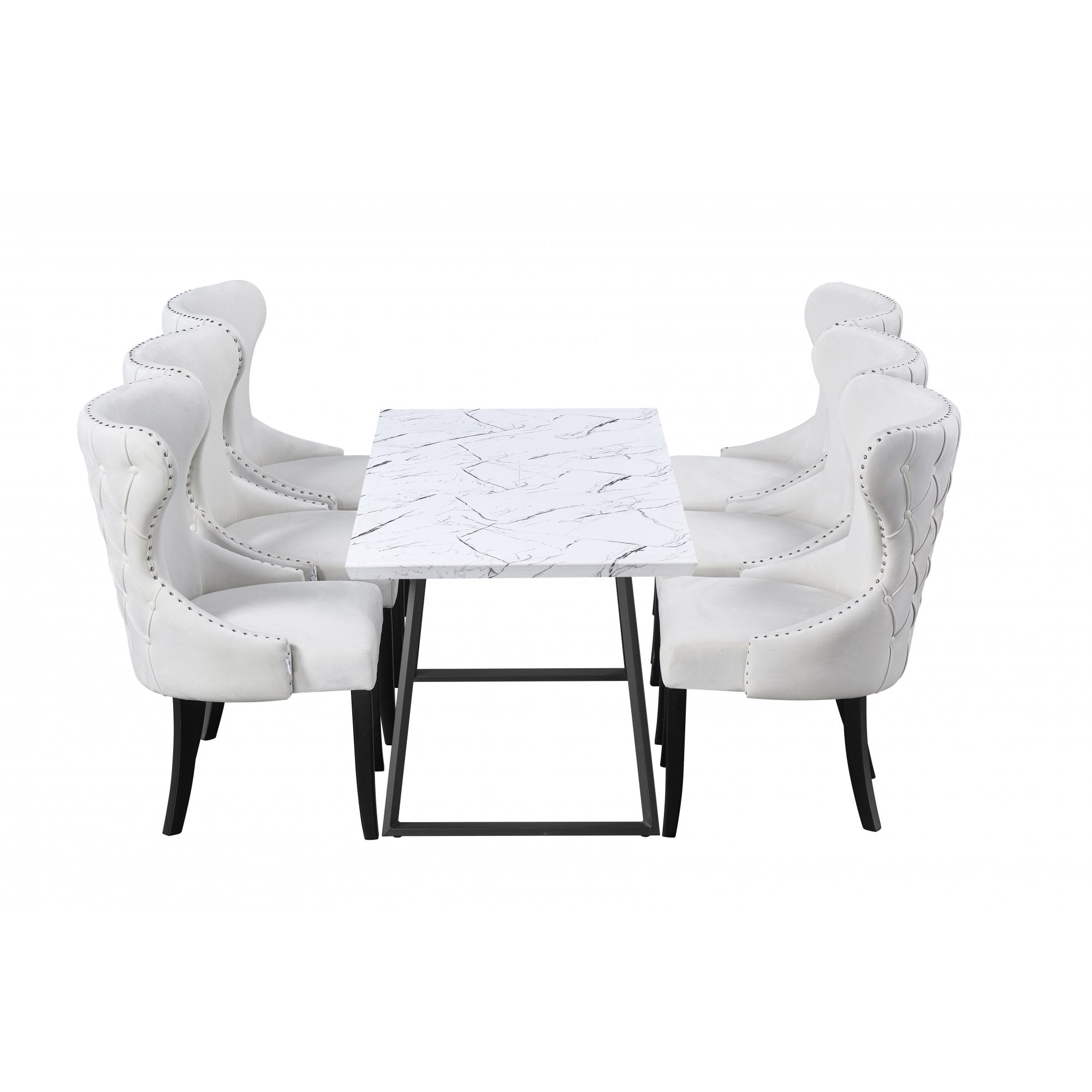 Toga Mayfair LUX Dining Table Set - Toga Extendable White Dining Table w/ a Set of 6 Mayfair LUX Velvet Dining Chairs