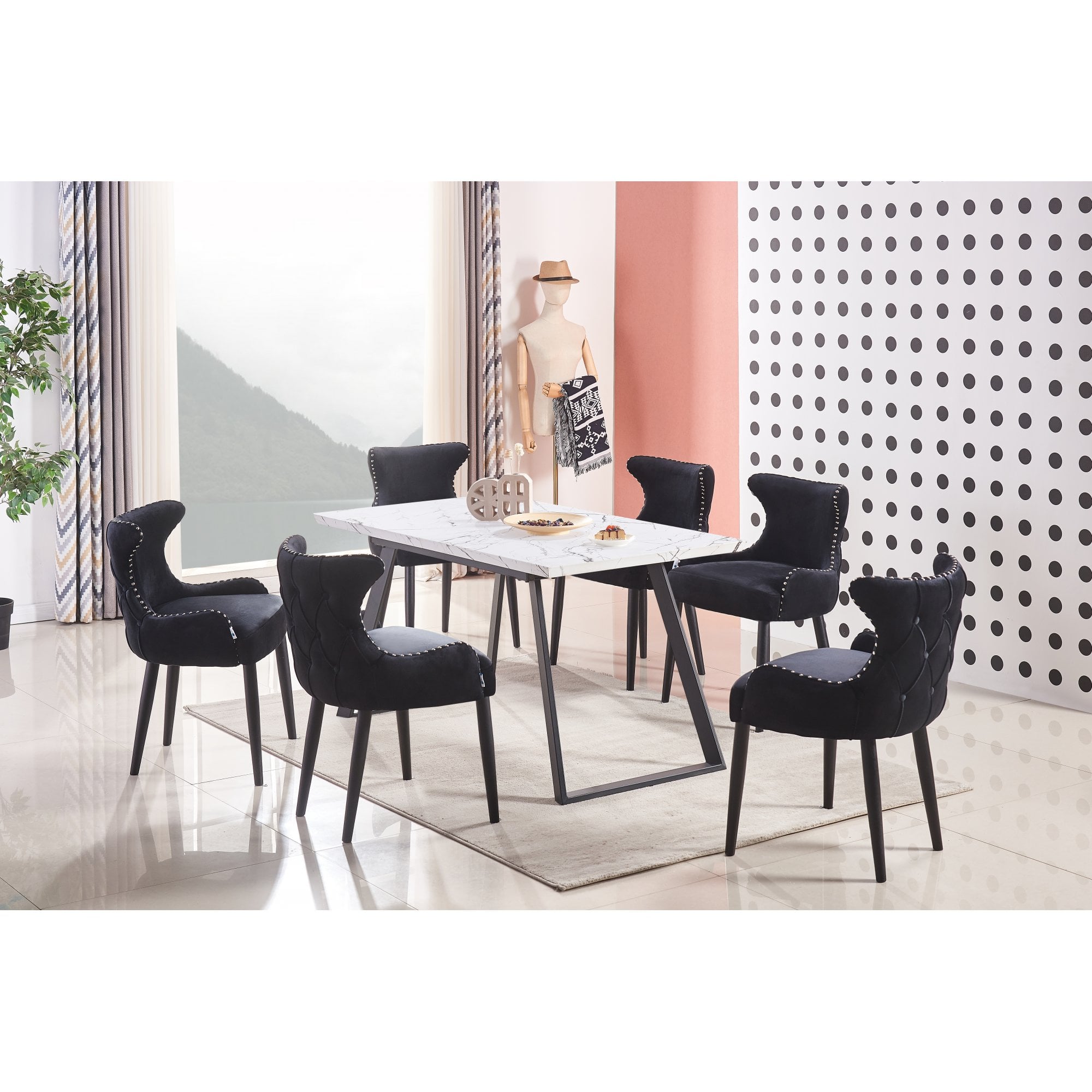 Toga Oxford LUX Dining Set - Toga Extendable White Dining Table w/ a Set of 6 Oxford LUX Velvet Dining Chairs