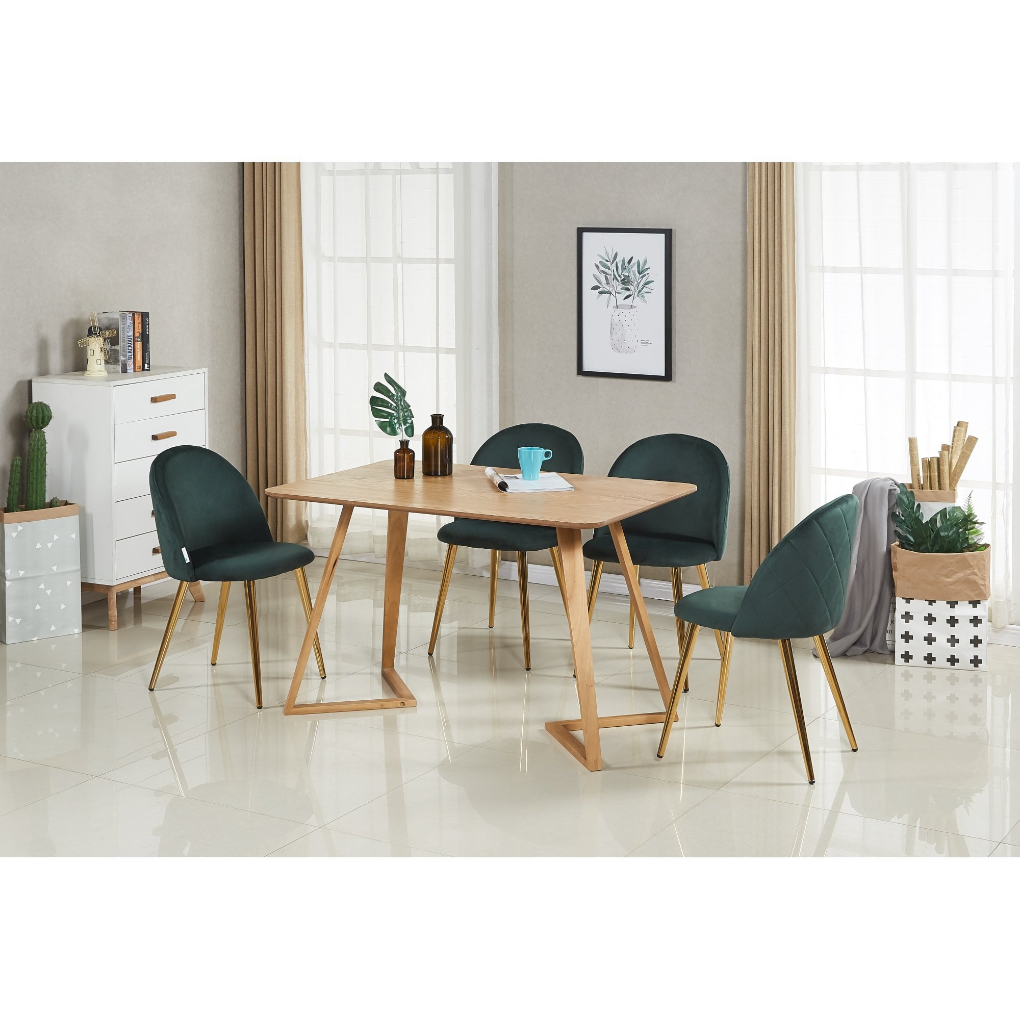 Lucia Dallas Dining Table and Chairs Set of 4 - an Oak Dining Table & Set of 4 Velvet Dining Chairs