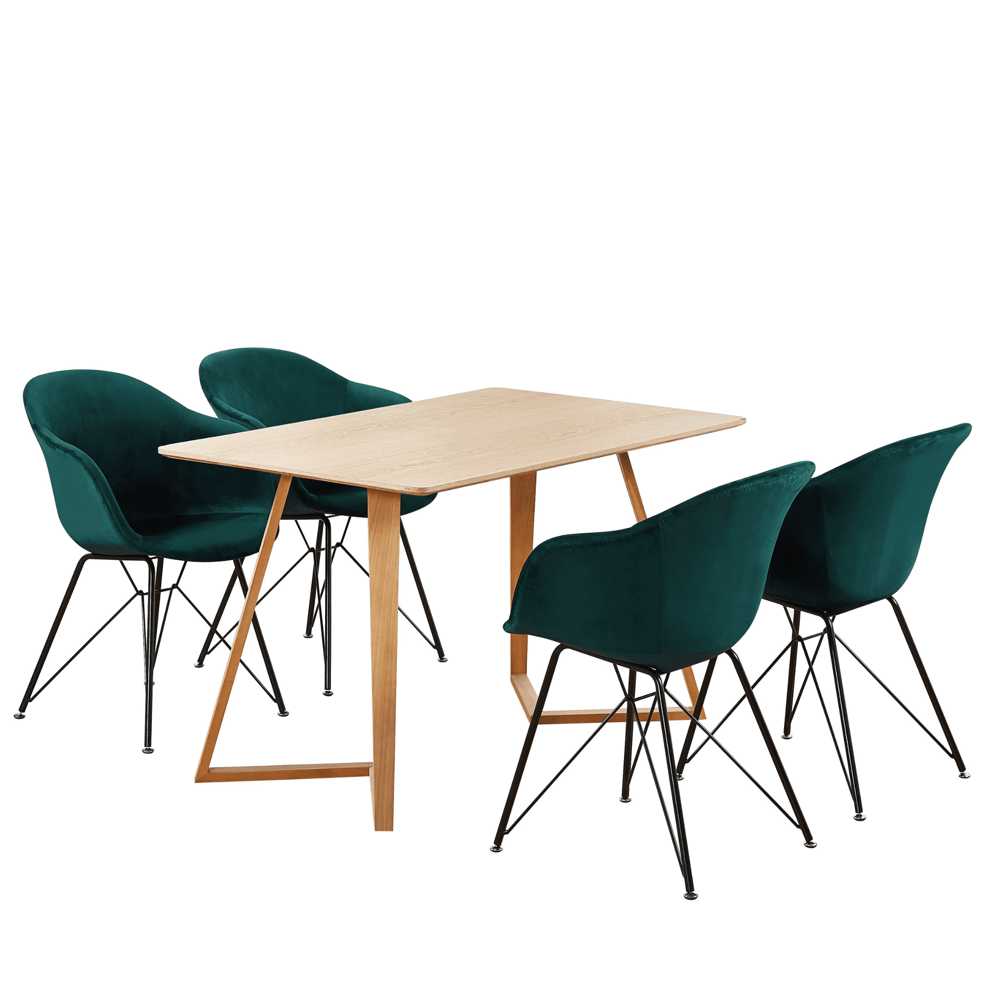 Valentina Dallas Dining Table Chairs Set of 4 - An Oak Dining Table & Set of 4 Black Velvet Dining Chairs