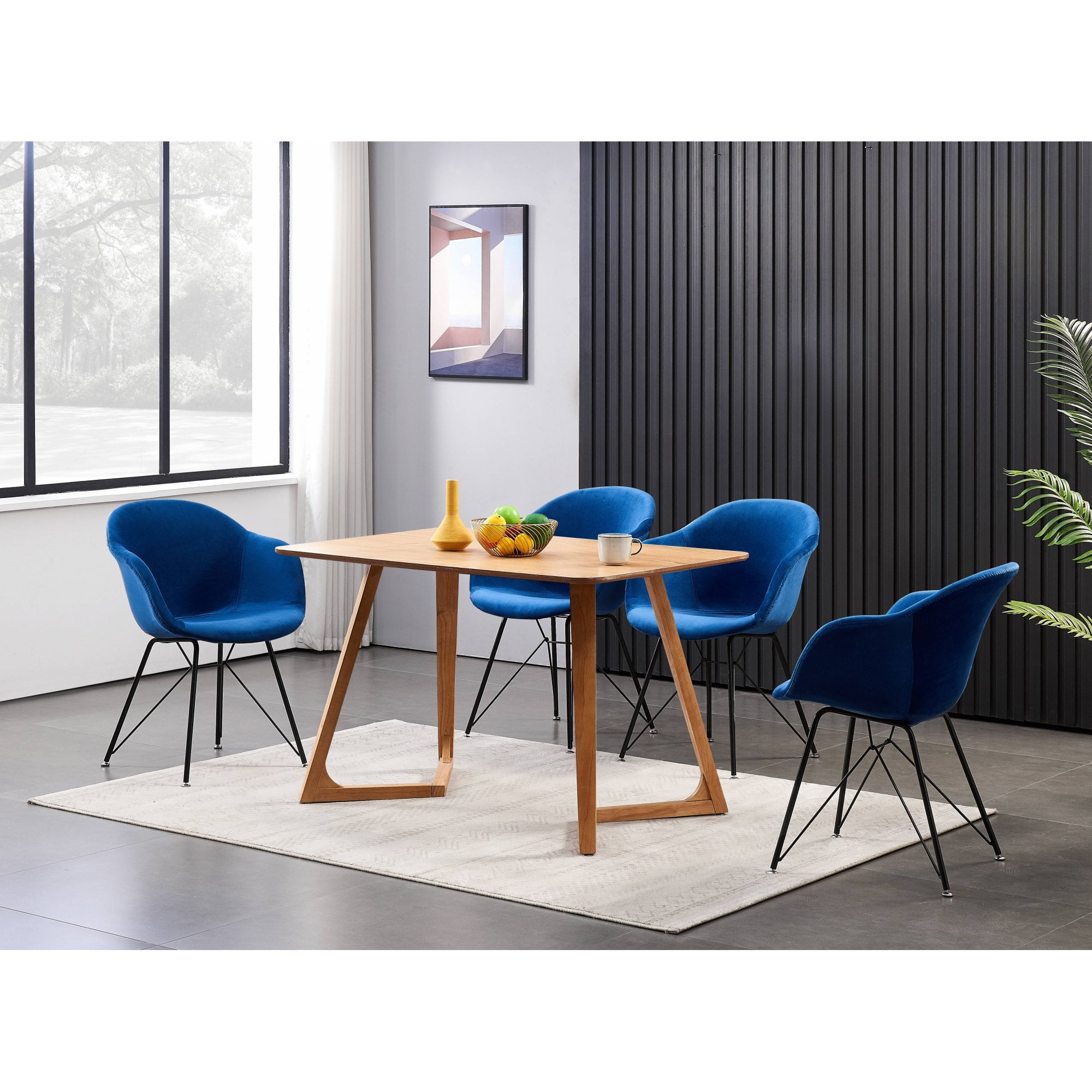 Valentina Dallas Dining Table Chairs Set of 4 - An Oak Dining Table & Set of 4 Black Velvet Dining Chairs