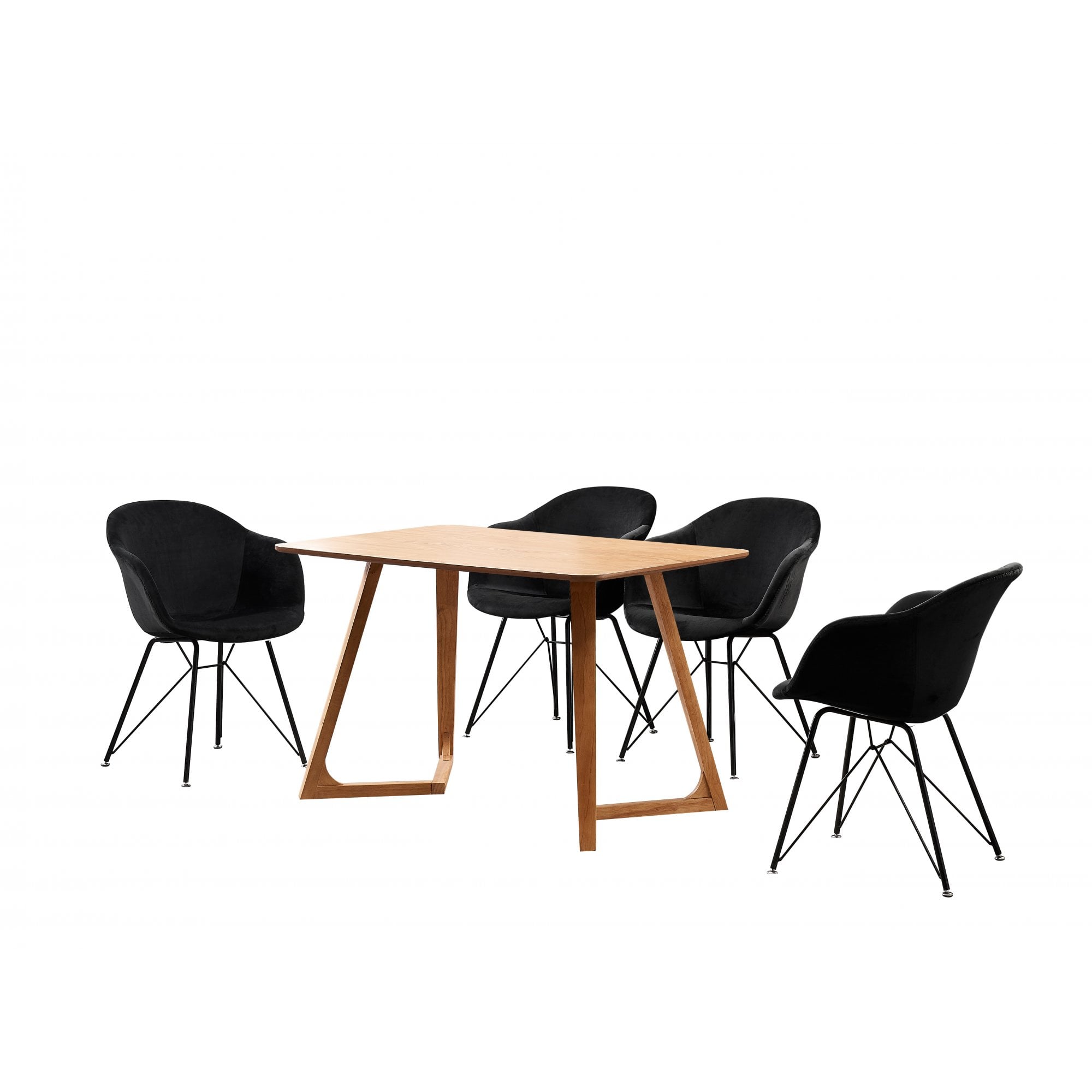 Valentina Dallas Dining Table Chairs Set of 4 - An Oak Dining Table & Set of 4 Black Velvet Dining Chairs