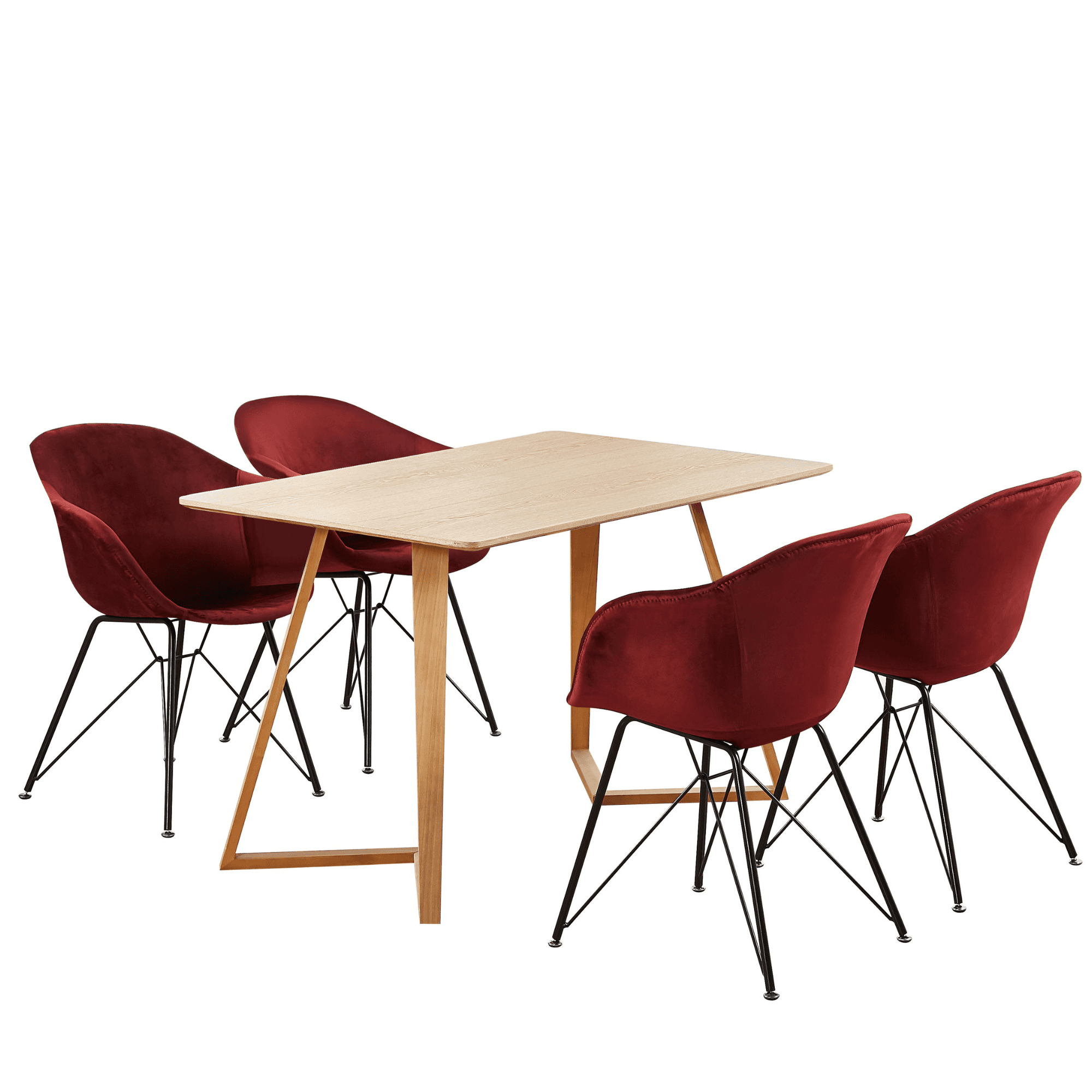Valentina Dallas Dining Table Chairs Set of 4 - An Oak Dining Table & Set of 4 Black Velvet Dining Chairs