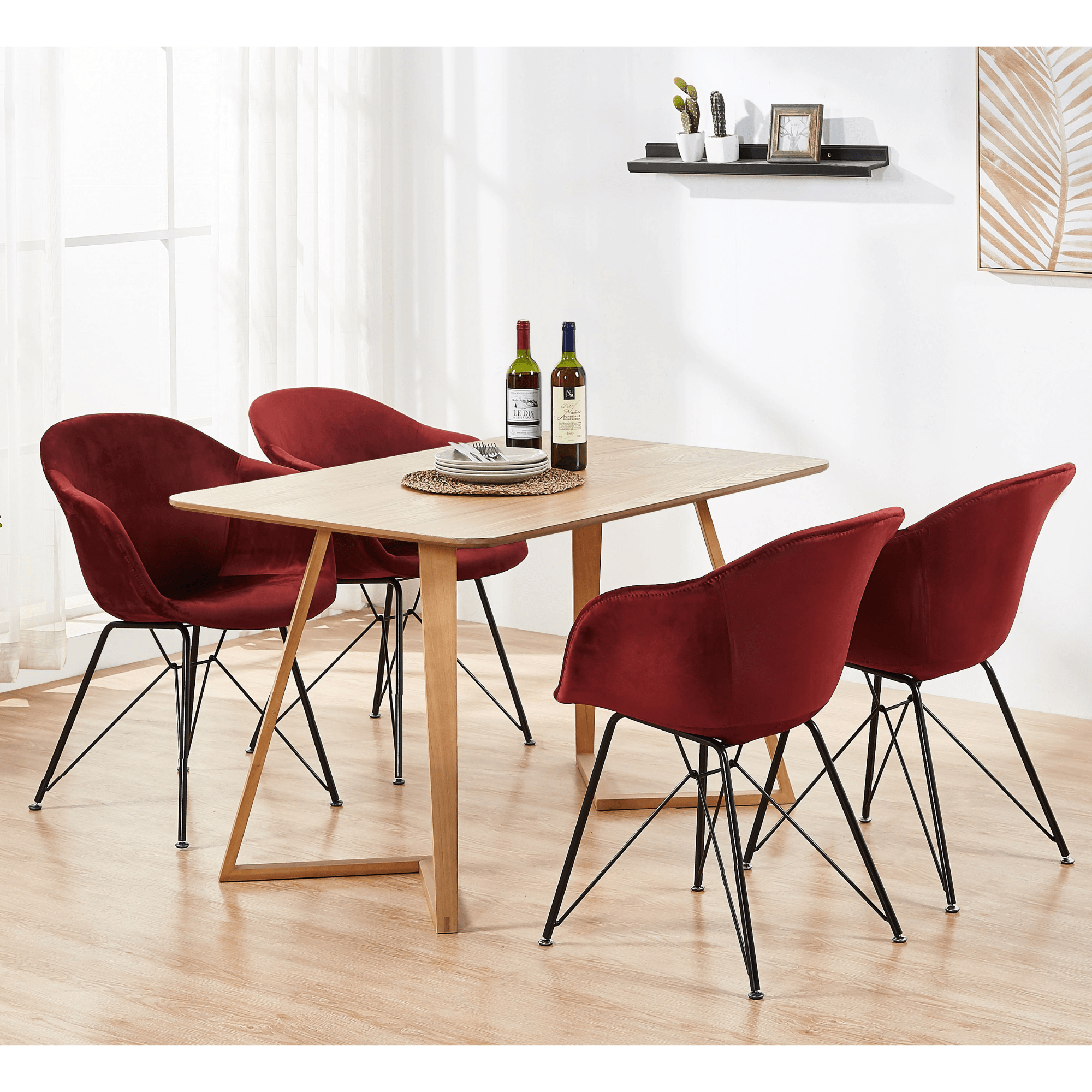 Valentina Dallas Dining Table Chairs Set of 4 - An Oak Dining Table & Set of 4 Black Velvet Dining Chairs
