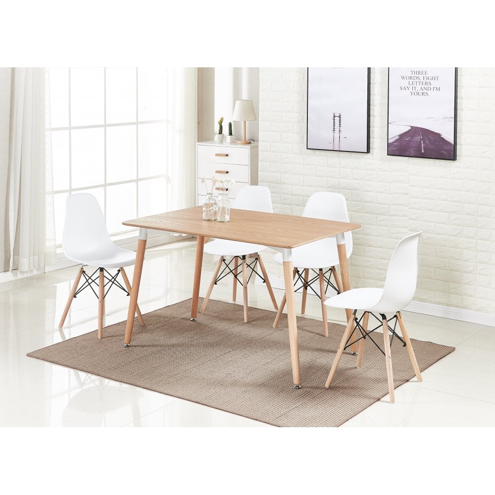 Halo Dining Table and Chair Set for 4 - Eiffel Plastic Chairs and a Rectangle Dining Table