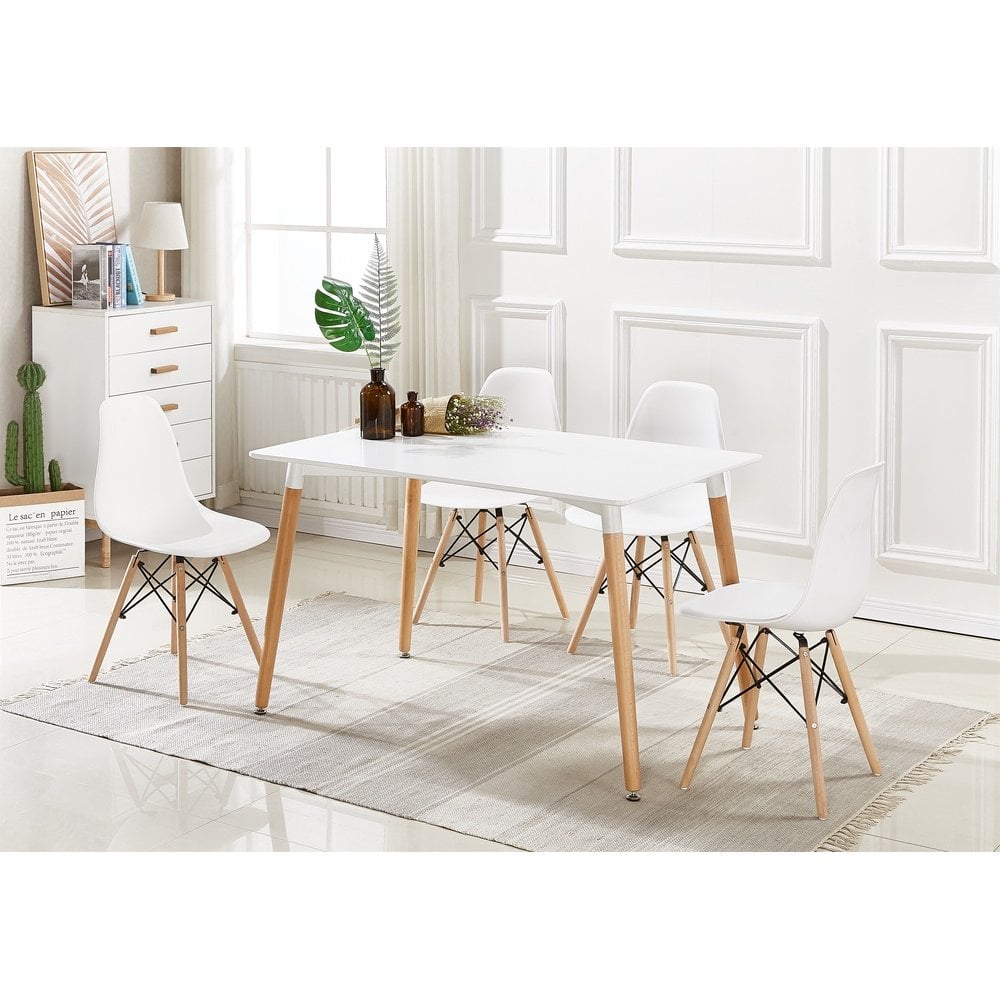 Halo Dining Table and Chair Set for 4 - Eiffel Plastic Chairs and a Rectangle Dining Table
