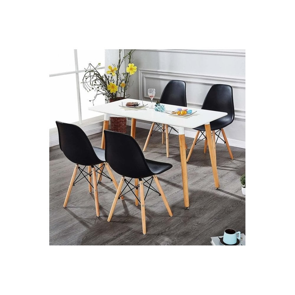 Halo Dining Table and Chair Set for 4 - Eiffel Plastic Chairs and a Rectangle Dining Table